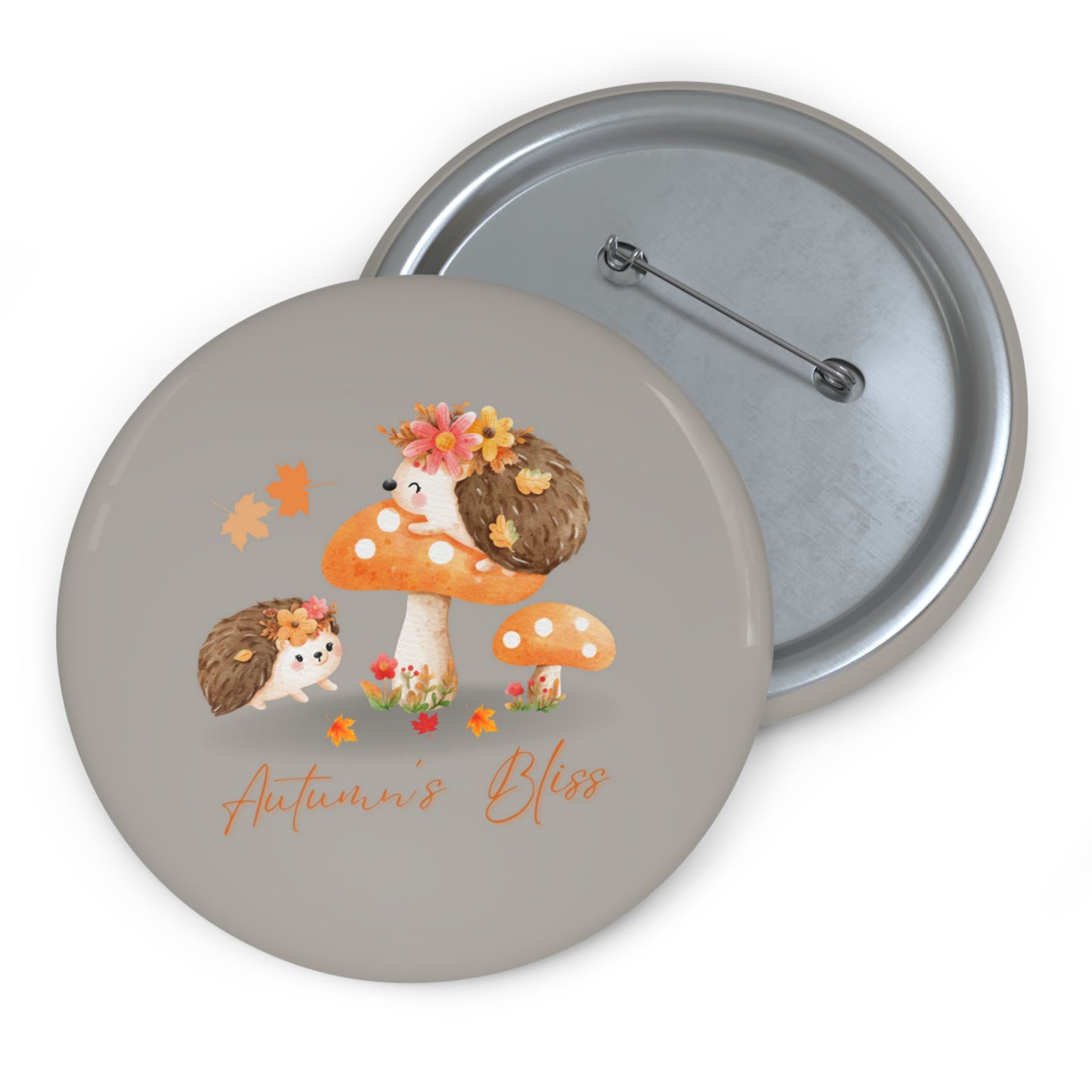 Hedgehog Pin, Hedgehogs Pinback Button, Cottagecore Pin, Autumnal Pin, Hedgehog Brooch, Woodlands Animal on Mushroom Pin, Autumn's Bliss