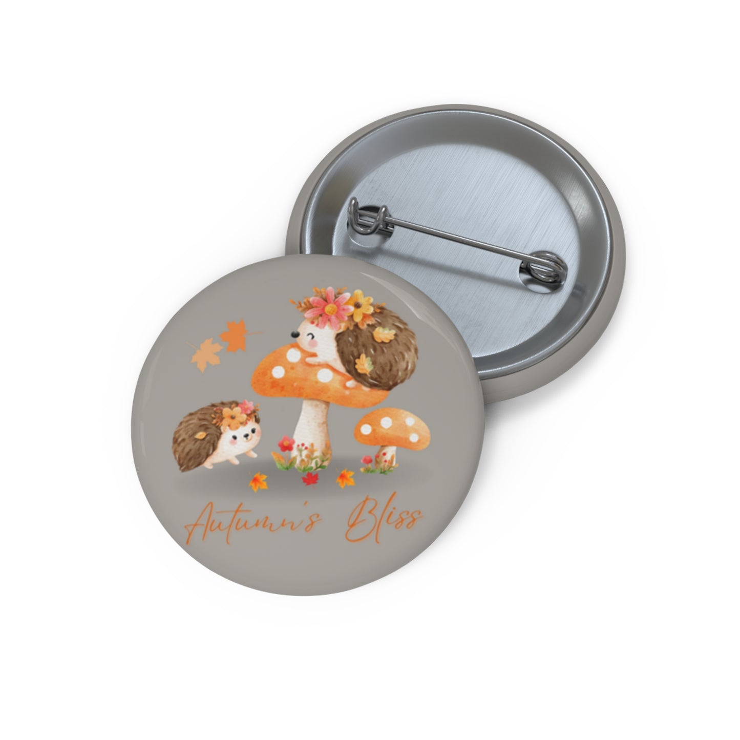 Hedgehog Pin, Hedgehogs Pinback Button, Cottagecore Pin, Autumnal Pin, Hedgehog Brooch, Woodlands Animal on Mushroom Pin, Autumn's Bliss