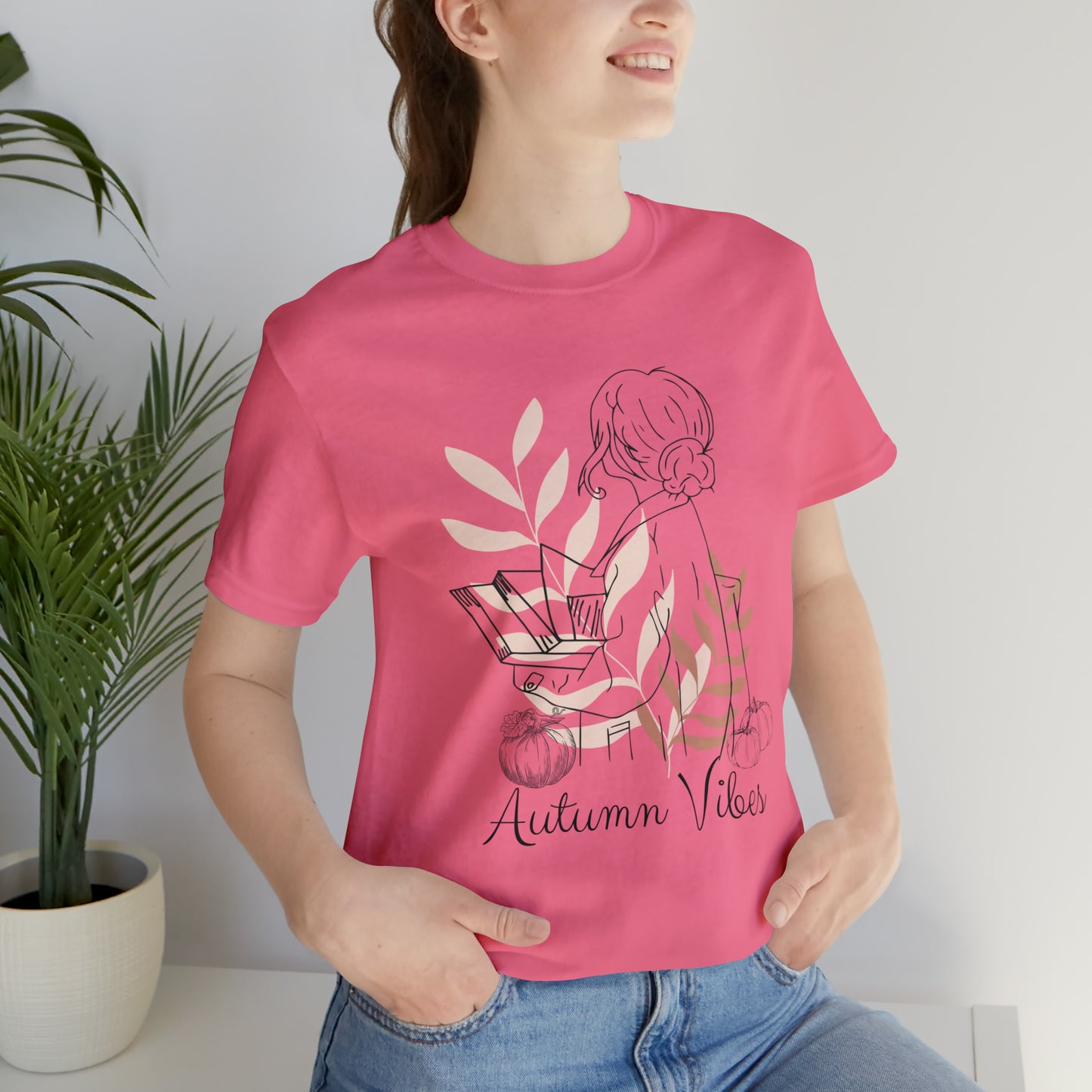 Autumn Vibes T-Shirt, Bookish Shirt, Fall Shirt, Lady with Pumpkin Shirt, Halloween T-Shirt, Autumnal T-Shirt, Autumnal Vibes Shirt