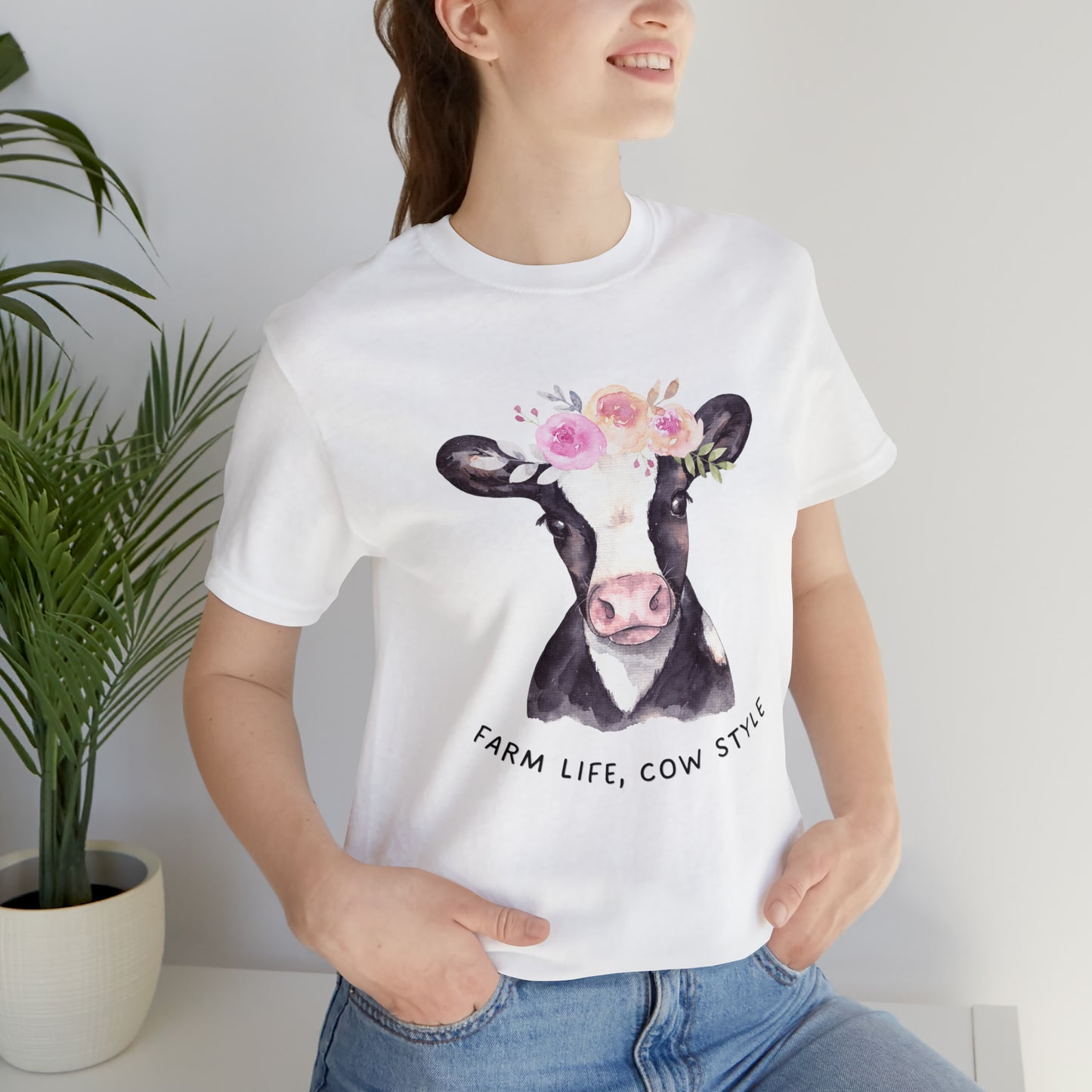 Cow T-Shirt, Farm Shirt, Farm Life Cow Style Shirt, Farm Life Shirt, Country Shirt, Cottagecore Shirt, Cow Shirt, Cow with Flower Wreath
