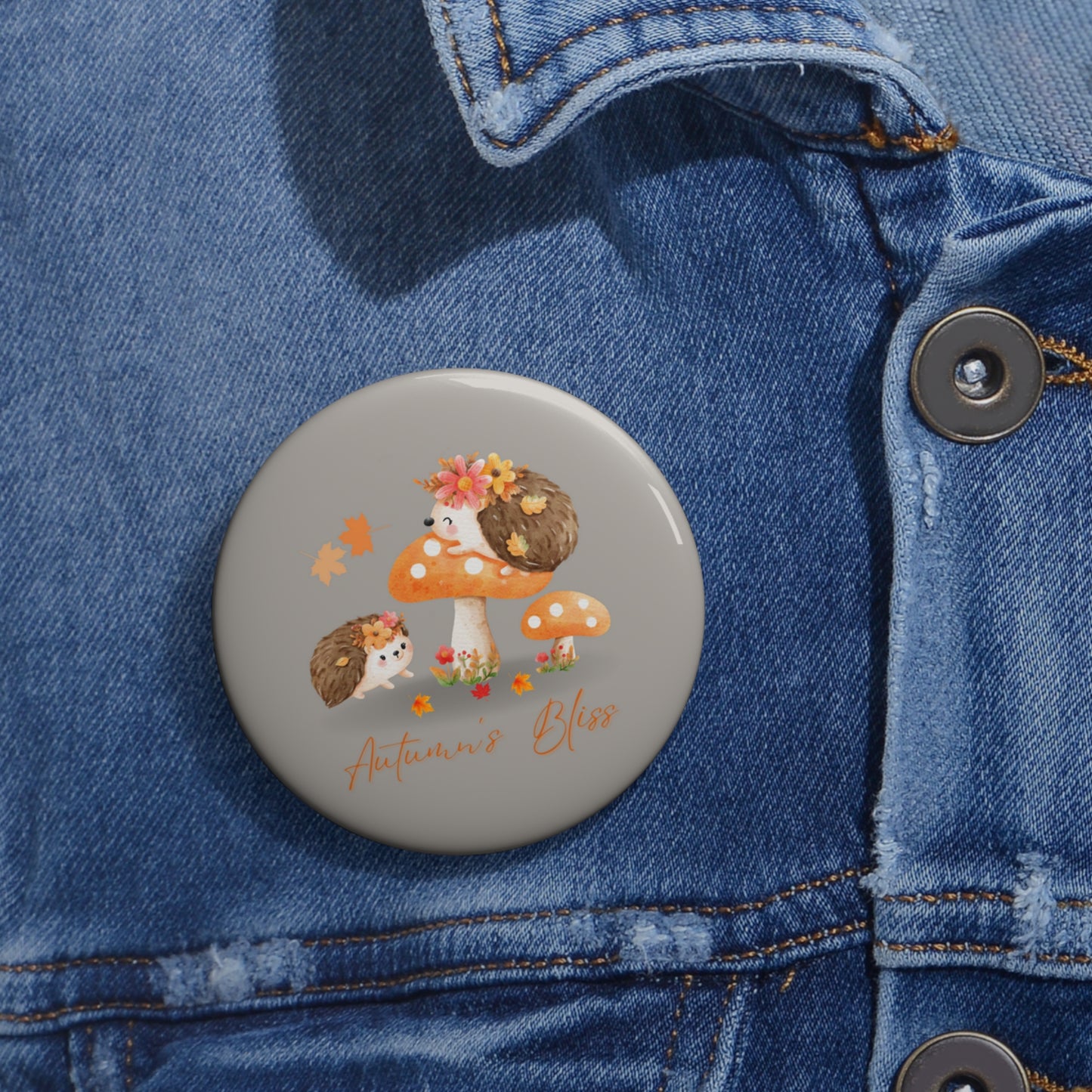 Hedgehog Pin, Hedgehogs Pinback Button, Cottagecore Pin, Autumnal Pin, Hedgehog Brooch, Woodlands Animal on Mushroom Pin, Autumn's Bliss