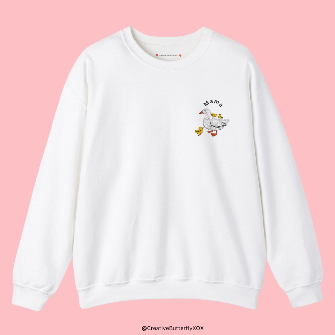 Cozy crewneck sweatshirt with Mama and baby goose embroidery, ducks sweatshirt, perfect gift for moms mothers day gift
