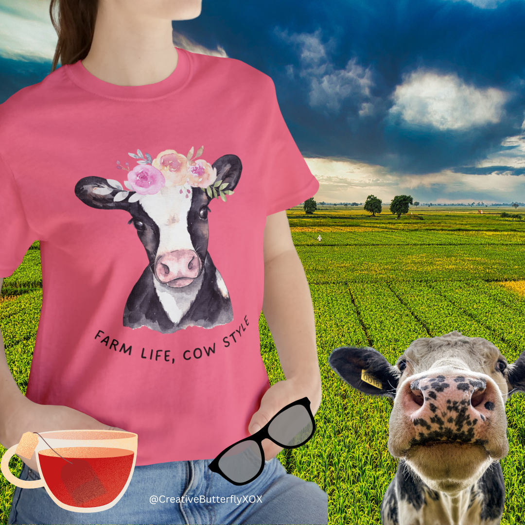 Cow T-Shirt, Farm Shirt, Farm Life Cow Style Shirt, Farm Life Shirt, Country Shirt, Cottagecore Shirt, Cow Shirt, Cow with Flower Wreath