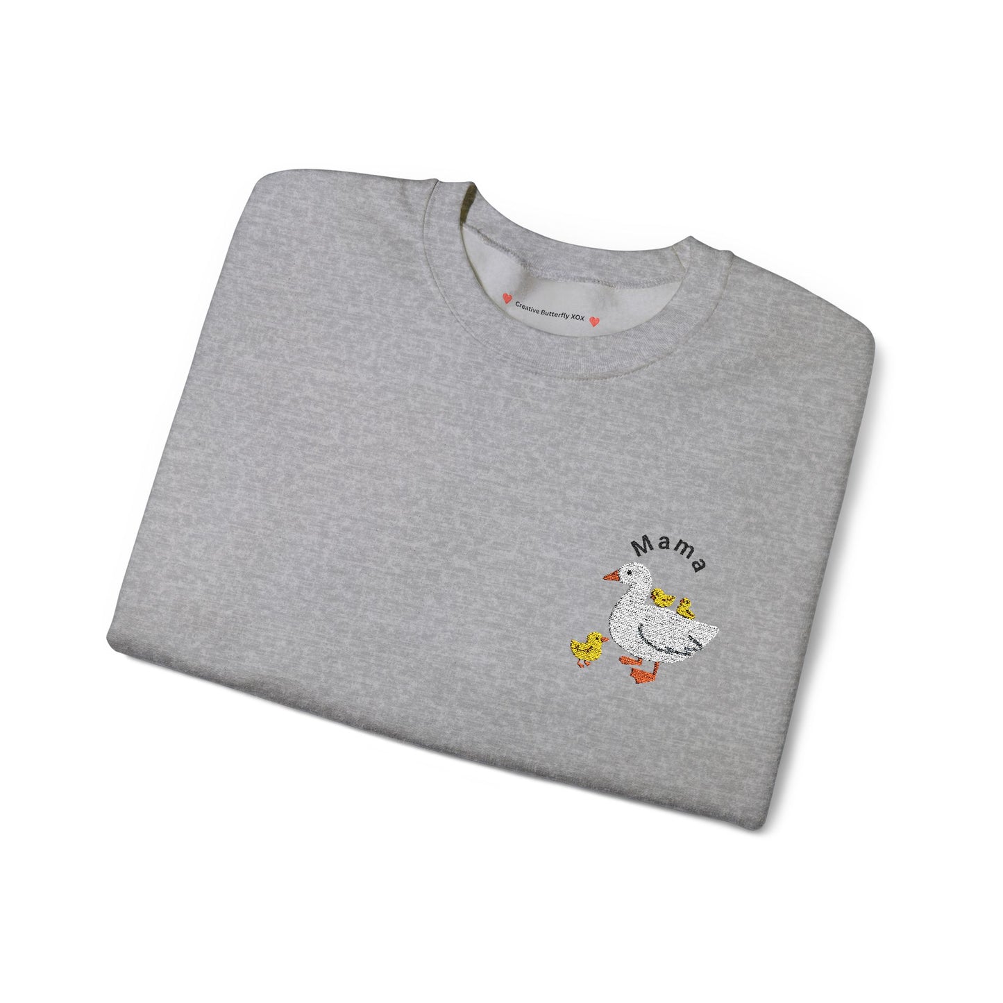 Embroidered Mama goose and ducklings sweatshirt, embroidery crewneck pullover - perfect for Mother's Day - color sport grey