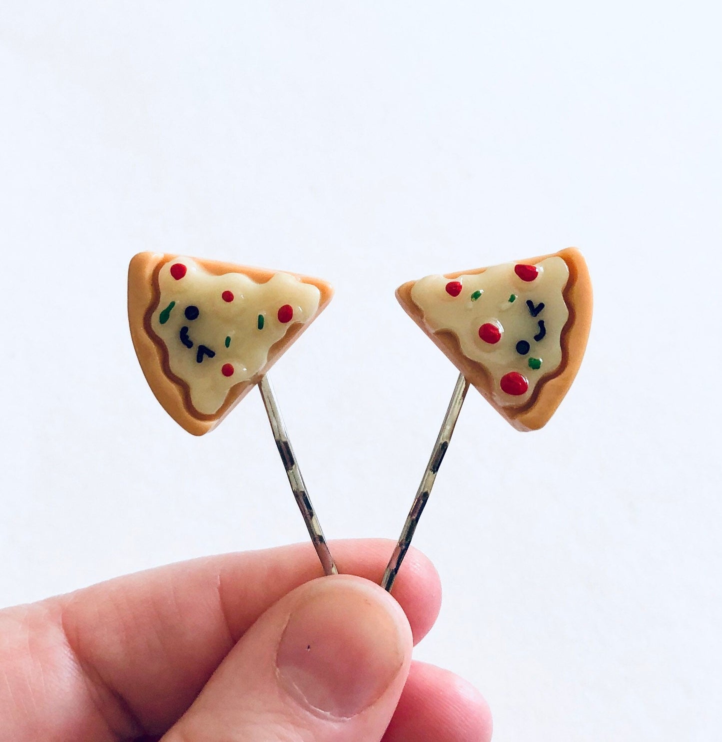 Pizza Hair Clips, Pizza Bobby Pins with Smiley Face, Mini Food Hair Accessories, Kidcore Aesthetic