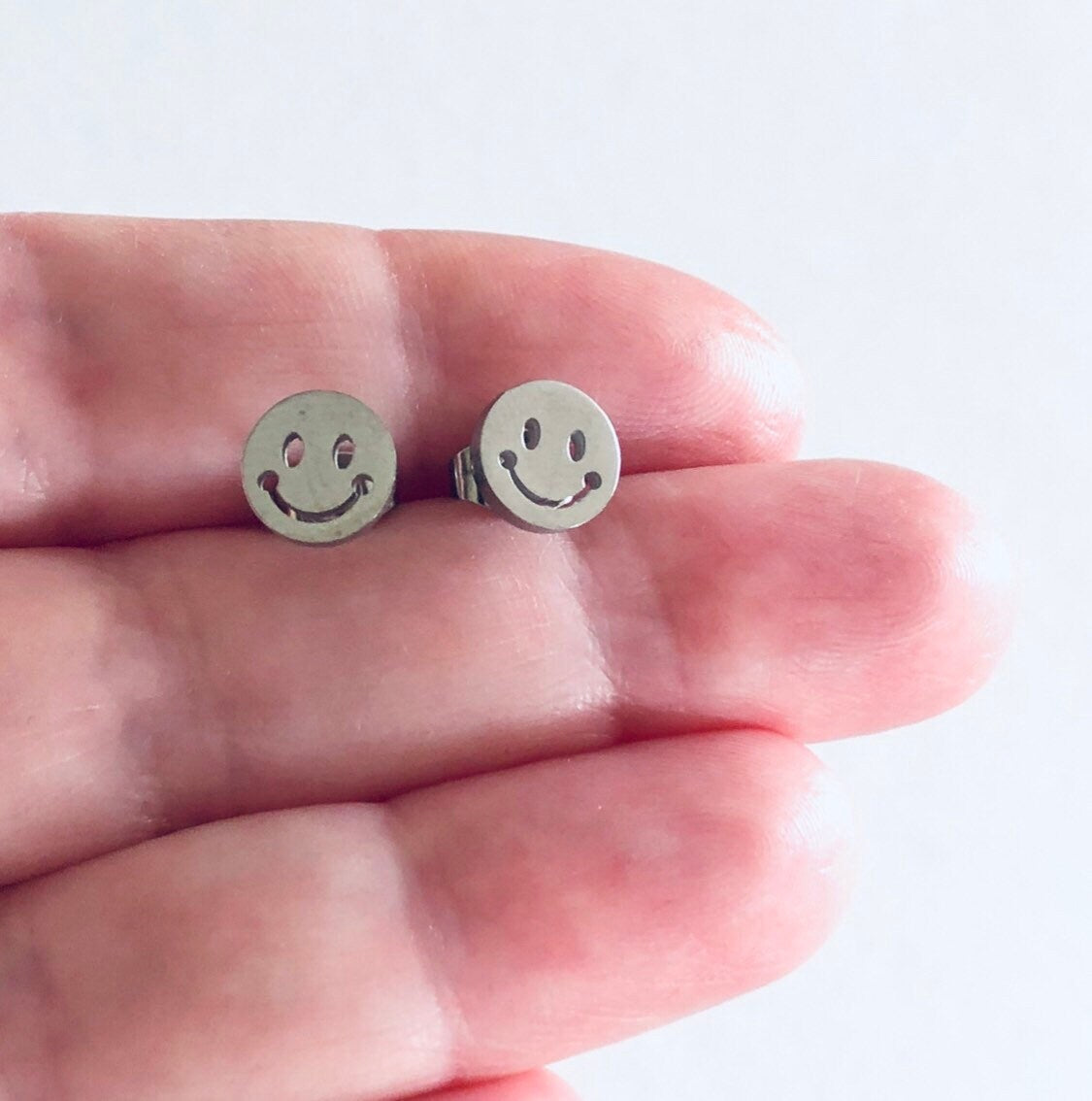 Silver Smiley Face Stud Earrings, Happy Face Studs, Smiley Studs, Smiley Earrings, Stainless Steel