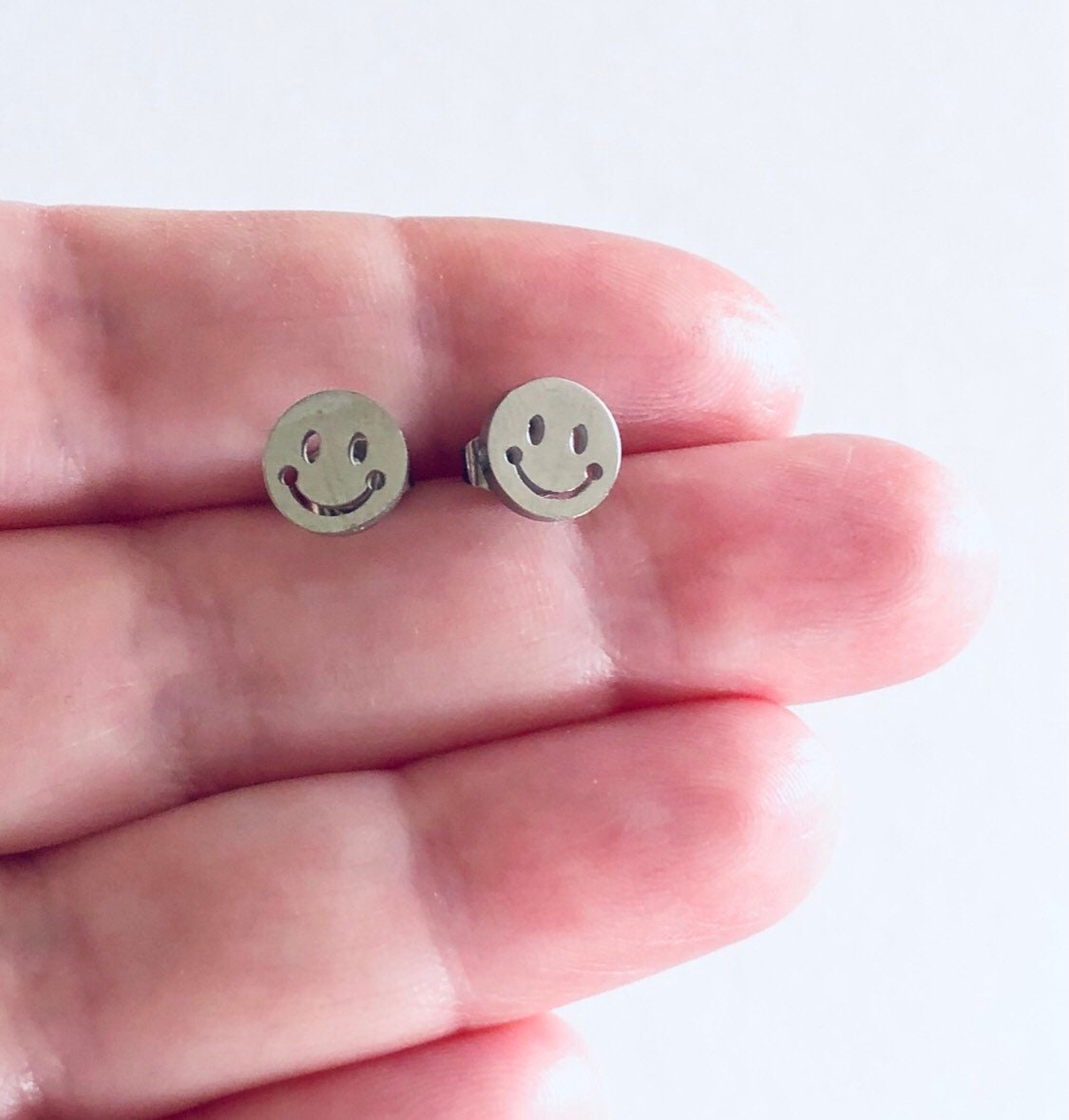 Silver Smiley Face Stud Earrings, Happy Face Studs, Smiley Studs, Smiley Earrings, Stainless Steel