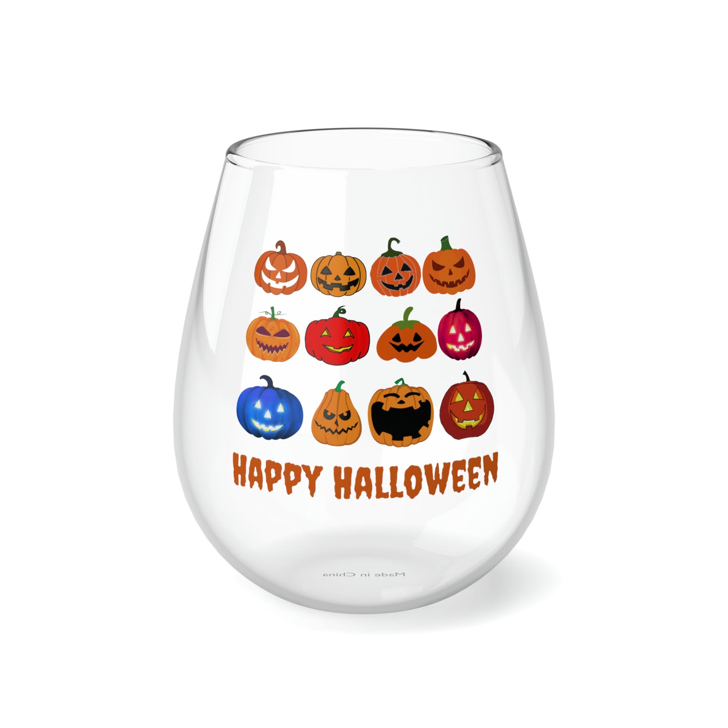 Jack O' Lantern Wine Glass, Pumpkin Wine Glass, Halloween Wine Glass, Spooky Season Pumpkins Stemless Wine Glass, Jack O' Lantern Glass