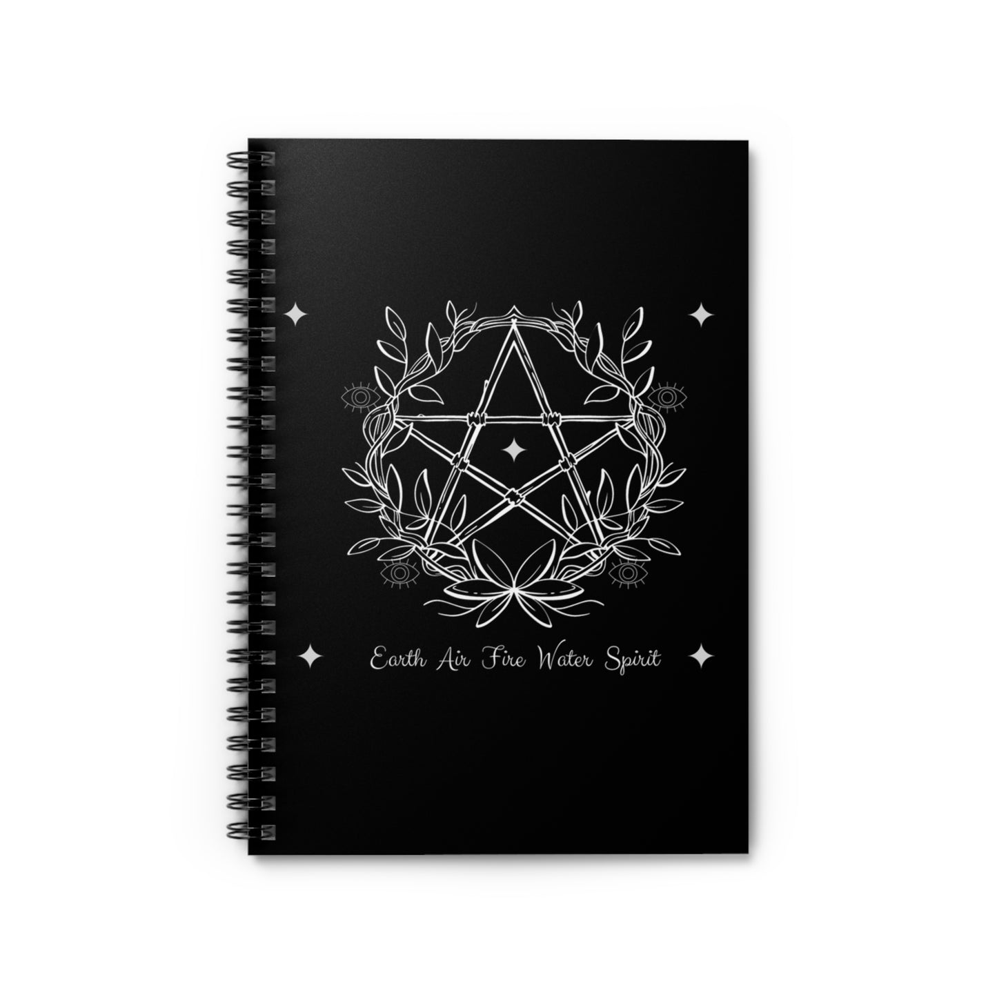 Pentagram Notebook, Pentagram Journal, The Elements Notebook, Earth Air Fire Water Spirit Stationery, Wicca Journal Book of Spells Grimoire