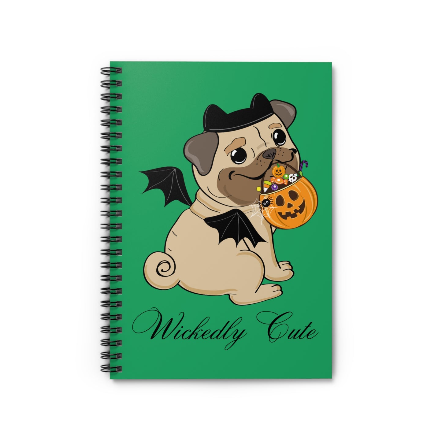 Pug Notebook, Pug Dog in a Bat Costume Notebook, with Pumpkin Jack O' Lantern, Bat Notebook, Halloween Notebook Stationery, Pug Mom Gifts