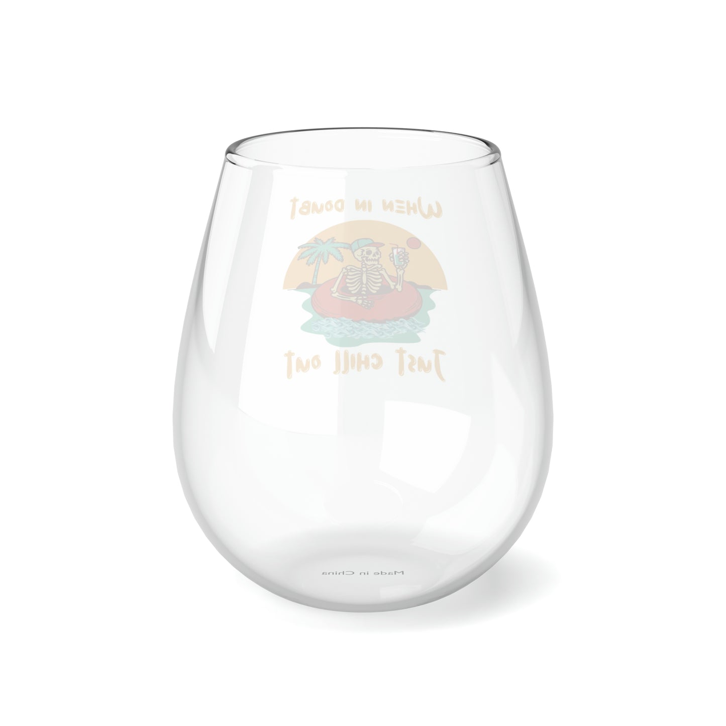 Summer Chill Out Skeleton Wine Glass, Tropical Vacation Skeleton Stemless Wine Glass, When in Doubt Just Chill Out, Funny Wine Glass Gift