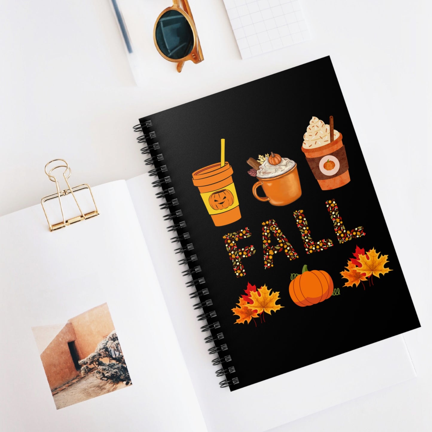 Fall Notebook, Autumn Notebook Gift, Autumnal Notebook, Pumpkin Spice Fall Drinks Autumn Journal, Fall Planner, Gift For Her, Fall Leaves