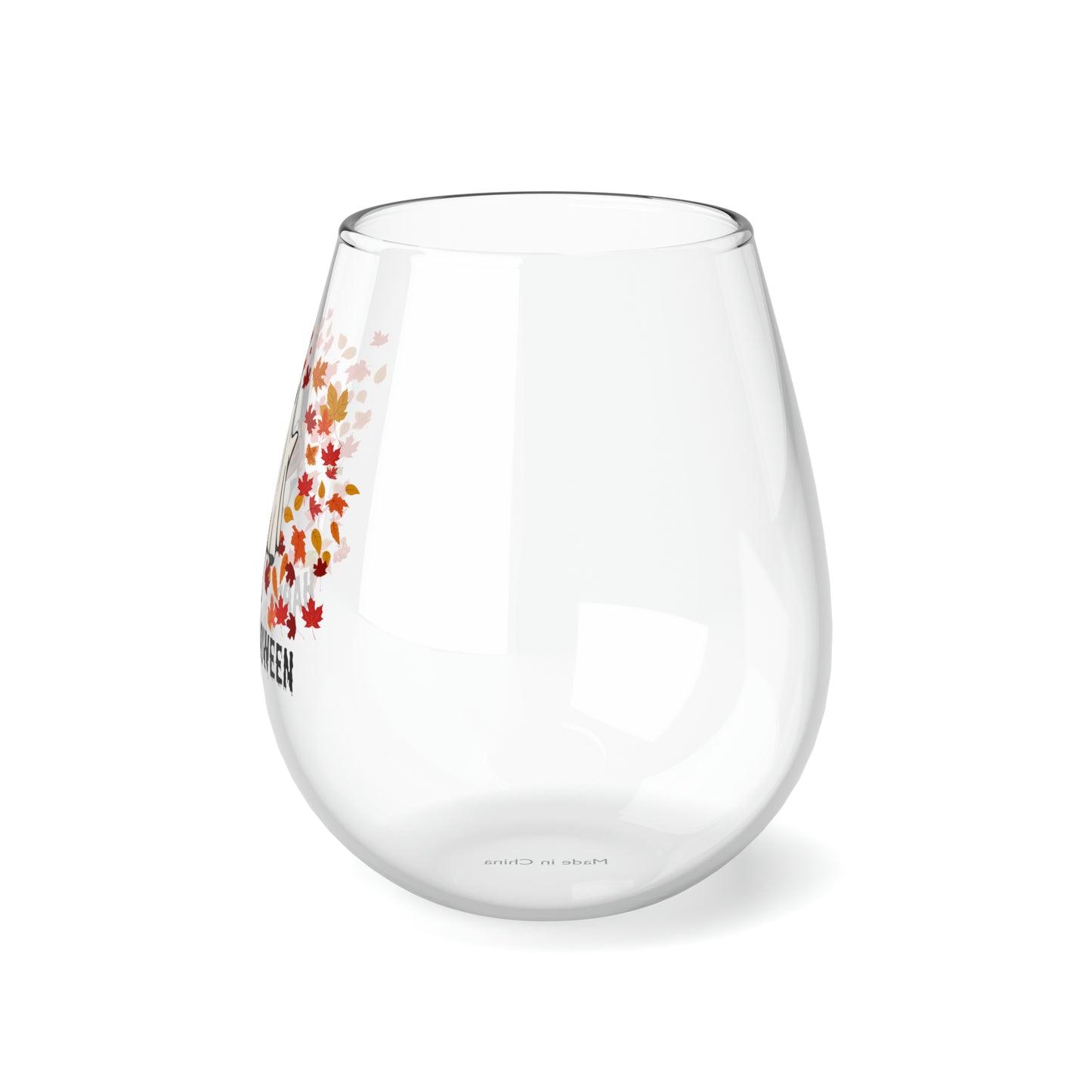 Ghost Girl in The Fall Leaves Wine Glass, Little Pumpkin Ghosty Girl Stemless Wine Glass, Autumn Leaves Wine Glass, Happy Halloween Glass