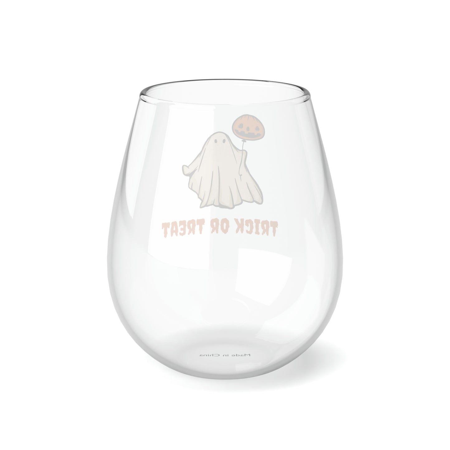 Ghost Wine Glass Trick or Treat, Halloween Wine Glass, Retro Ghost with Jack O' Lantern Wine Glass, Spooky Season Ghost Wine Glass Gift