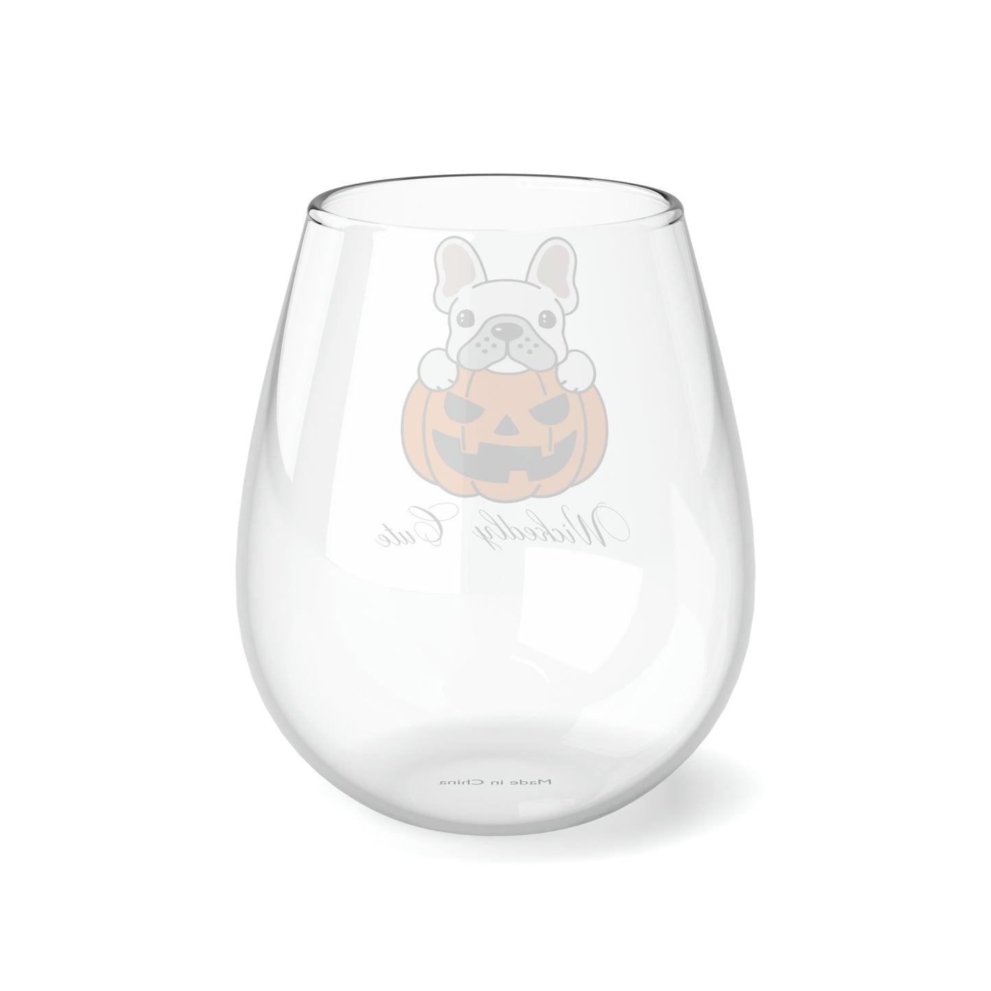 French Bulldog in a Pumpkin Wine Glass, French Bulldog Stemless Wine Glass, 11.75oz, Halloween Wine Glass, French Bulldog Wine Glass Gift