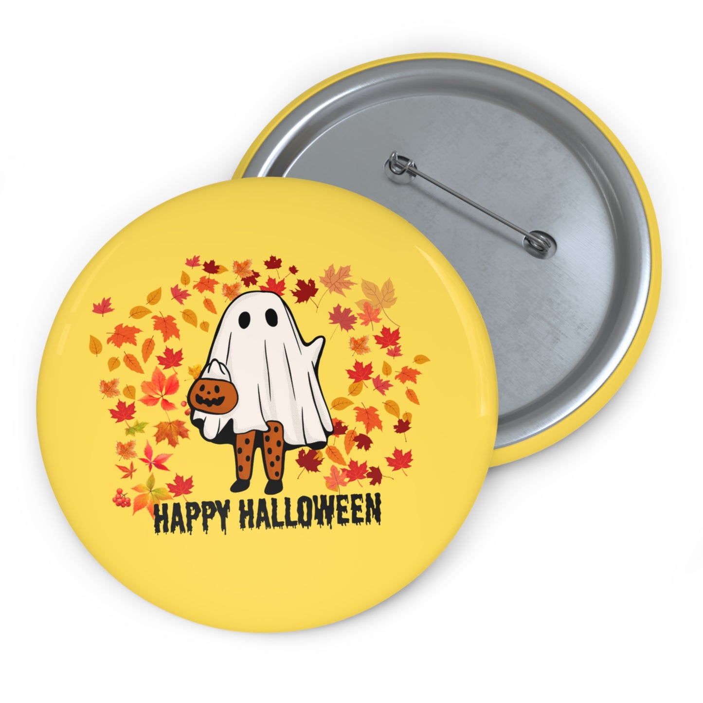 Ghost Girl Pin, Ghoul Frolicking in the Fall Leaves Pin, Ghost Pin, Ghost Button, Cute Ghost Pin, Halloween Pin, Spooky Season Pin Accessory