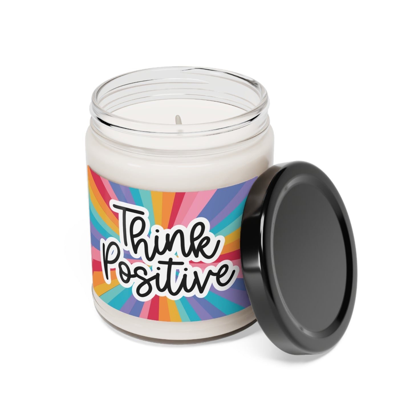 Rainbow Think Positive Quote Scented Soy Candle 9oz, Choose Scent. 100% Natural Soy Wax Blend Eco Friendly Candle, Candle Birthday Gift