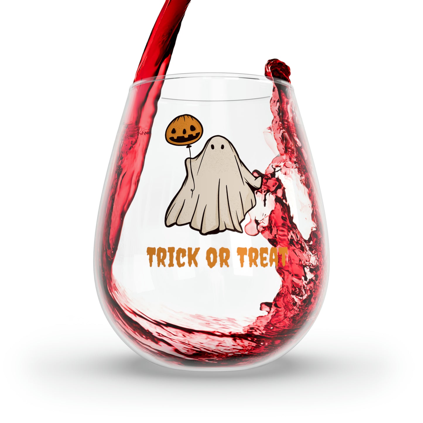 Ghost Wine Glass Trick or Treat, Halloween Wine Glass, Retro Ghost with Jack O' Lantern Wine Glass, Spooky Season Ghost Wine Glass Gift