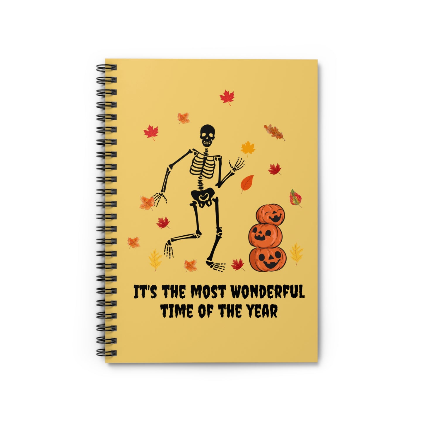 Funny Skeleton Notebook, Skeleton Frolicking in Fall Leaves Notebook, Autumnal Journal, Spooky Halloween Skeleton Autumn Leaves Notebook