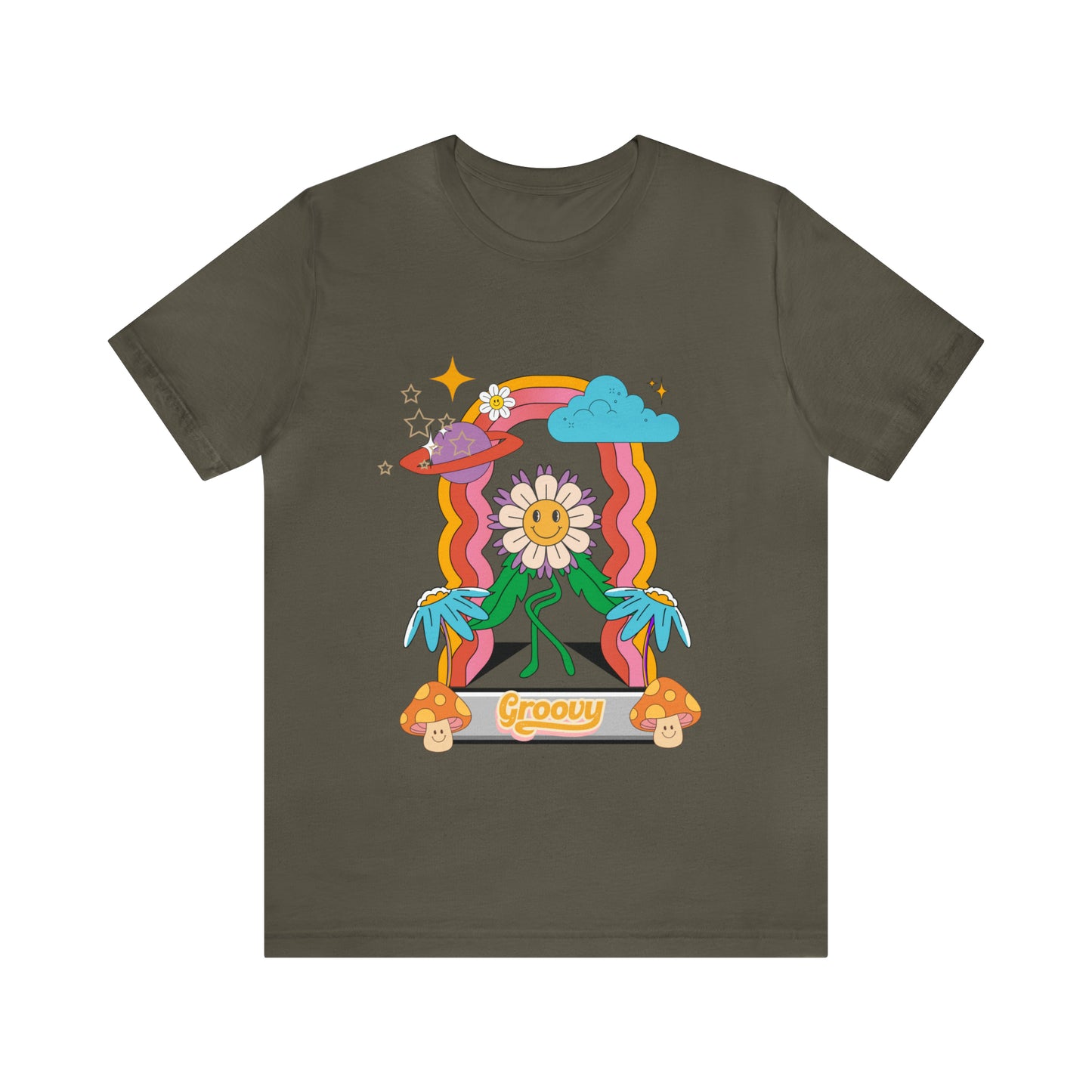 Rainbow Flower Mushroom Groovy T-shirt, 70's Vibes Rainbow Flower Psychedelic Groovy Shirt, Unisex Color Options Available