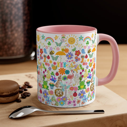 Spring Collage Mug, Springtime Coffee Mug, Adorable Kawaii Spring Mug, Spring Collage Collection Coffee Mug