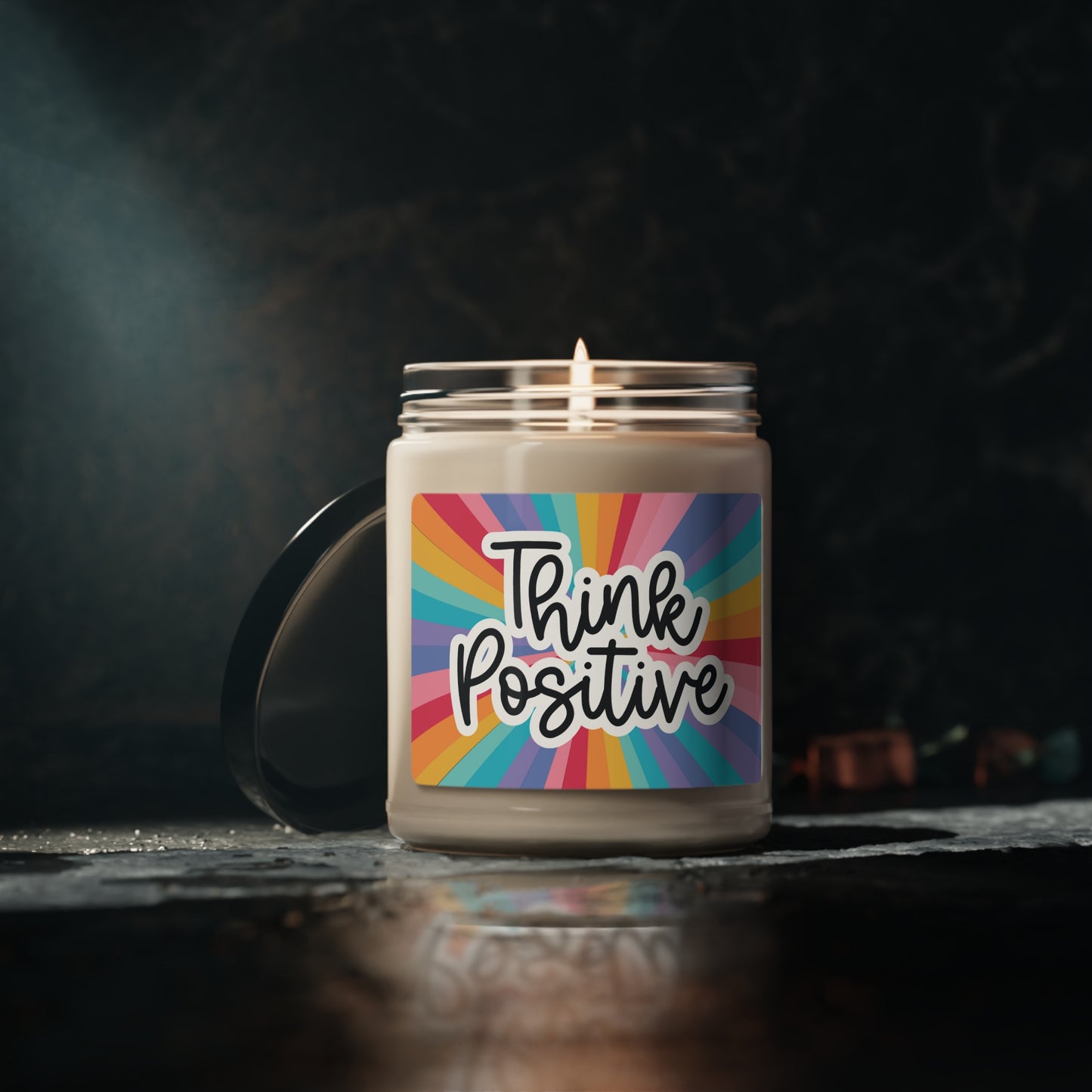 Rainbow Think Positive Quote Scented Soy Candle 9oz, Choose Scent. 100% Natural Soy Wax Blend Eco Friendly Candle, Candle Birthday Gift