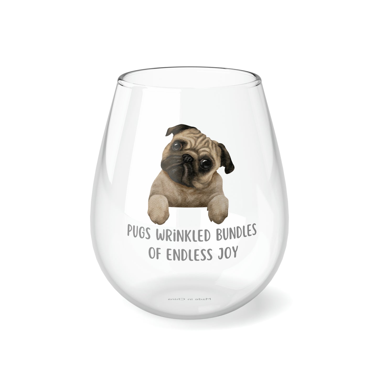 Pug Wine Glass, Pug Gifts, Dog Wine Glass 11.75oz, Funny Pug Stemless Wine Glass, Gift For Pug Mom, Glass Gift For Pug Dog Owner