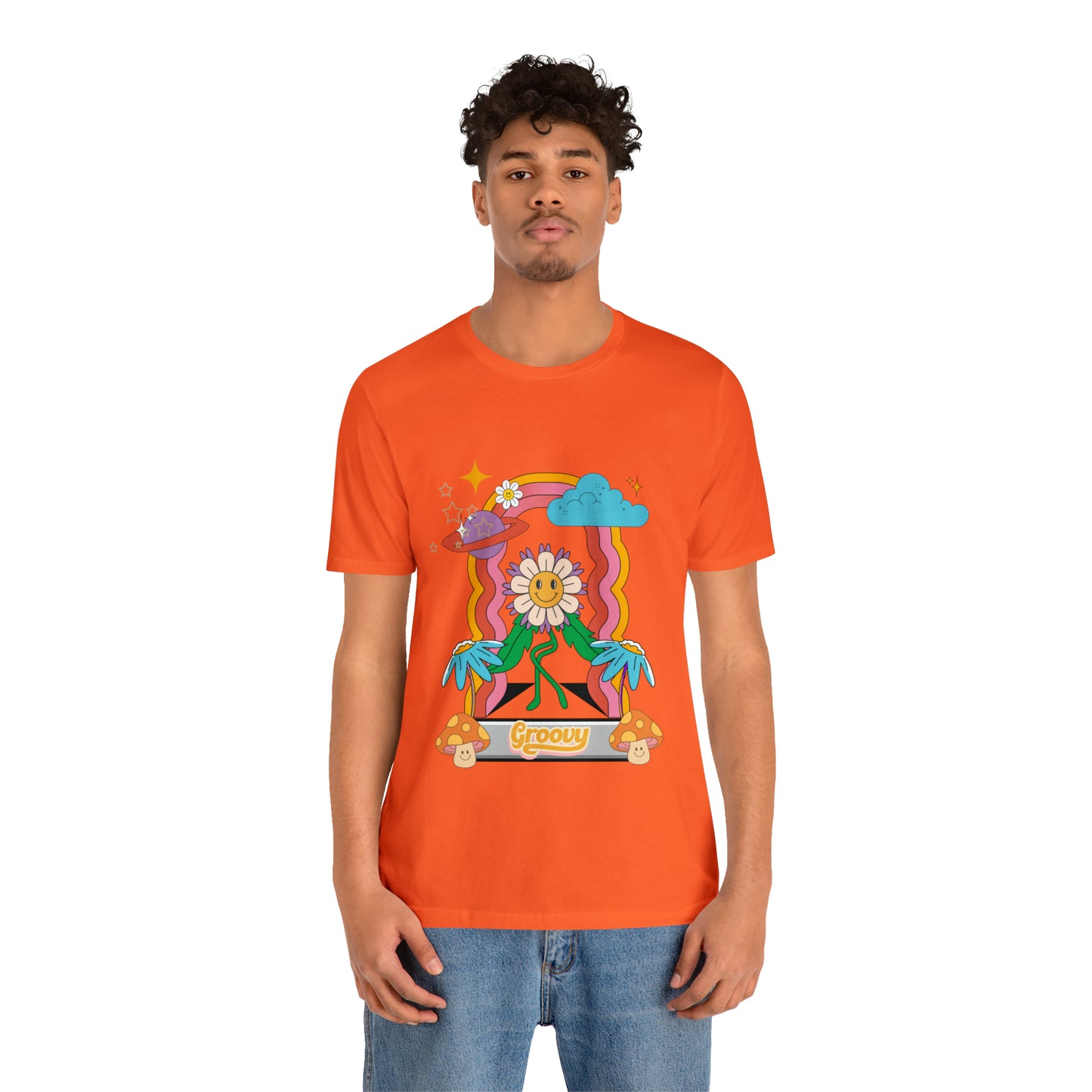 Rainbow Flower Mushroom Groovy T-shirt, 70's Vibes Rainbow Flower Psychedelic Groovy Shirt, Unisex Color Options Available