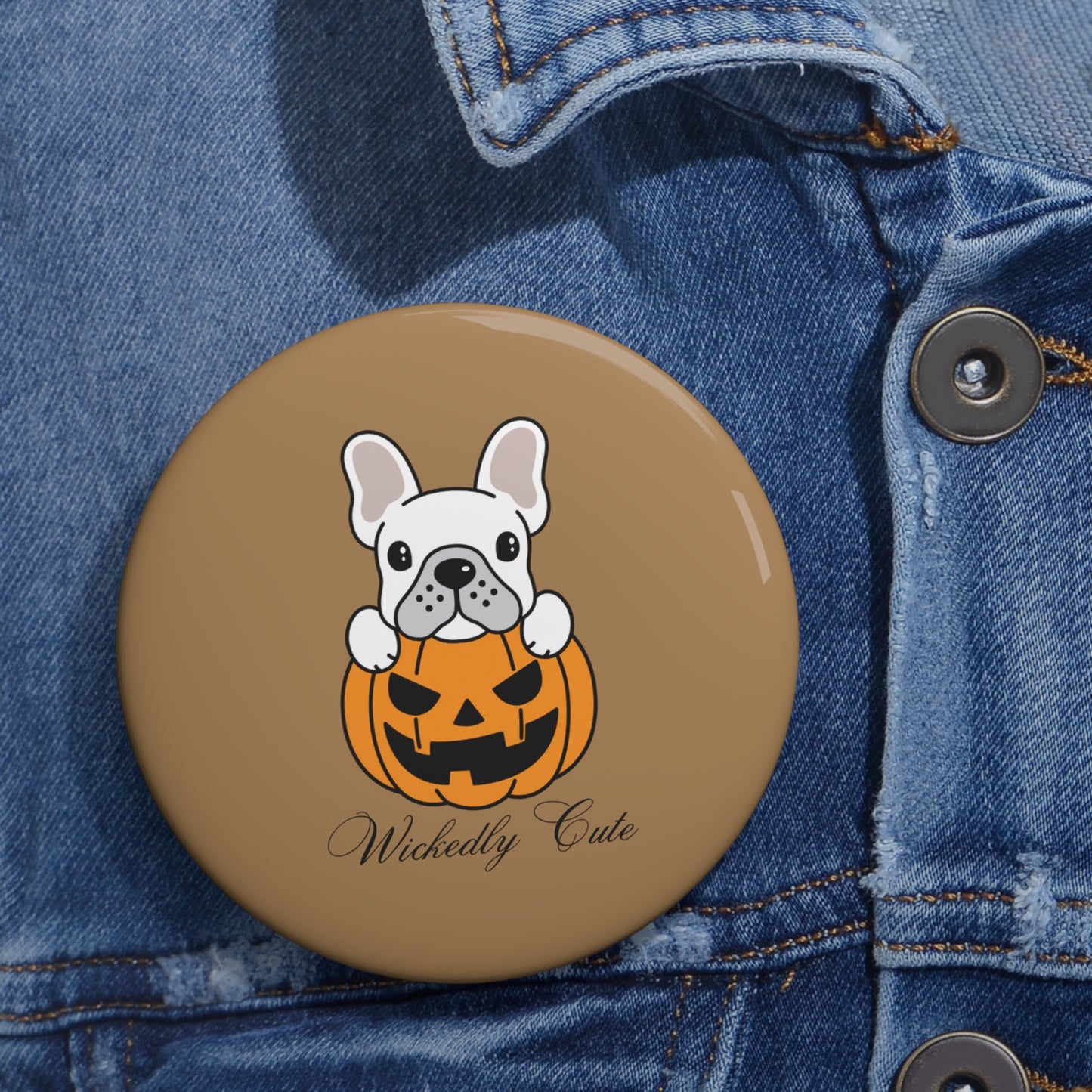 French Bulldog in a Jack O' Lantern Pin, French Bulldog in a Pumpkin Pinback Button, Halloween Dog Pin, French Bulldog Gifts, Spooky Season