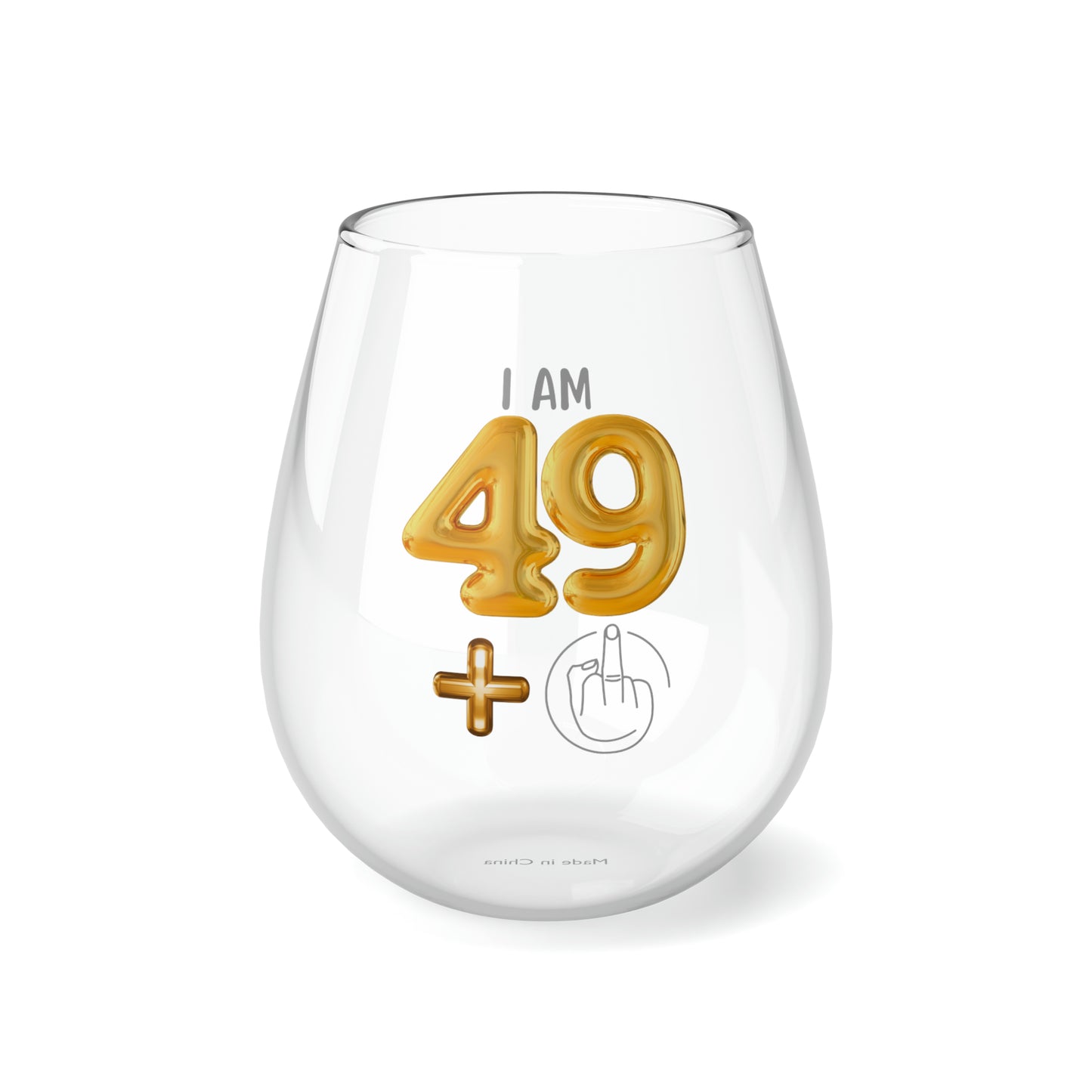 Birthday Wine Glass 50th, I'm 49 + Middle Finger 50th Stemless Wine Glass, Funny Gift For 50th Birthday Girl, Funny Wine Glass Birthday Gift