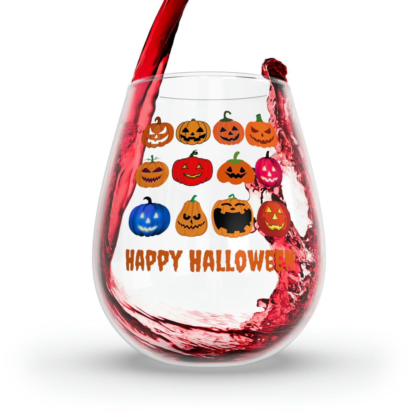 Jack O' Lantern Wine Glass, Pumpkin Wine Glass, Halloween Wine Glass, Spooky Season Pumpkins Stemless Wine Glass, Jack O' Lantern Glass