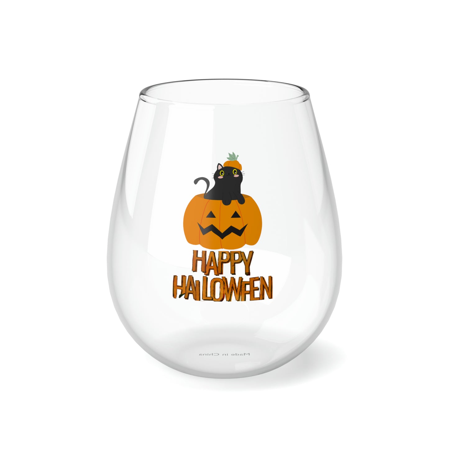 Black Cat Wine Glass, Black Cat in a Pumpkin Wine Glass, Halloween Wine Glass, Black Cat Stemless Wine Glass, Cat In A Jack O'Lantern Gifts