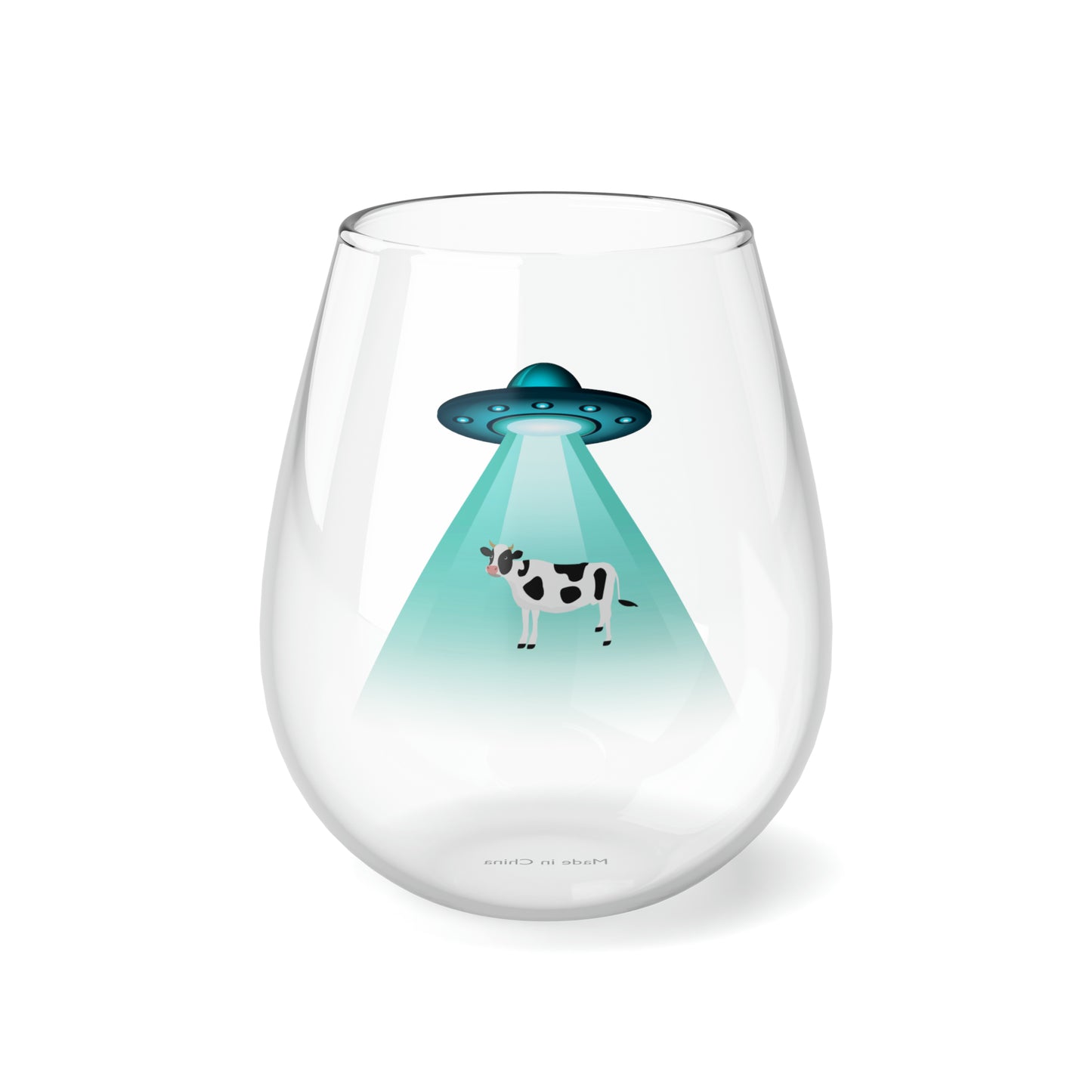 UFO Wine Glass, Alien Space Craft Beaming Up Cow Wine Glass, Aliens Wine Glass, Ufo Stemless Wine Glass, Spaceship Wine Glass, Geekery Gift