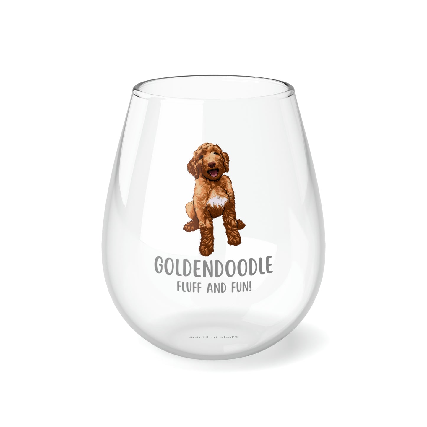 Goldendoodle Wine Glass, Goldendoodle Gifts, Goldendoodle Dog Wine Glass 11.75oz, Cute Goldendoodle Stemless Wine Glass, Gift for Dog Owner