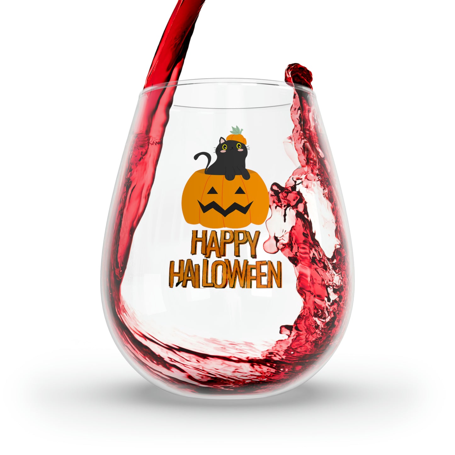 Black Cat Wine Glass, Black Cat in a Pumpkin Wine Glass, Halloween Wine Glass, Black Cat Stemless Wine Glass, Cat In A Jack O'Lantern Gifts