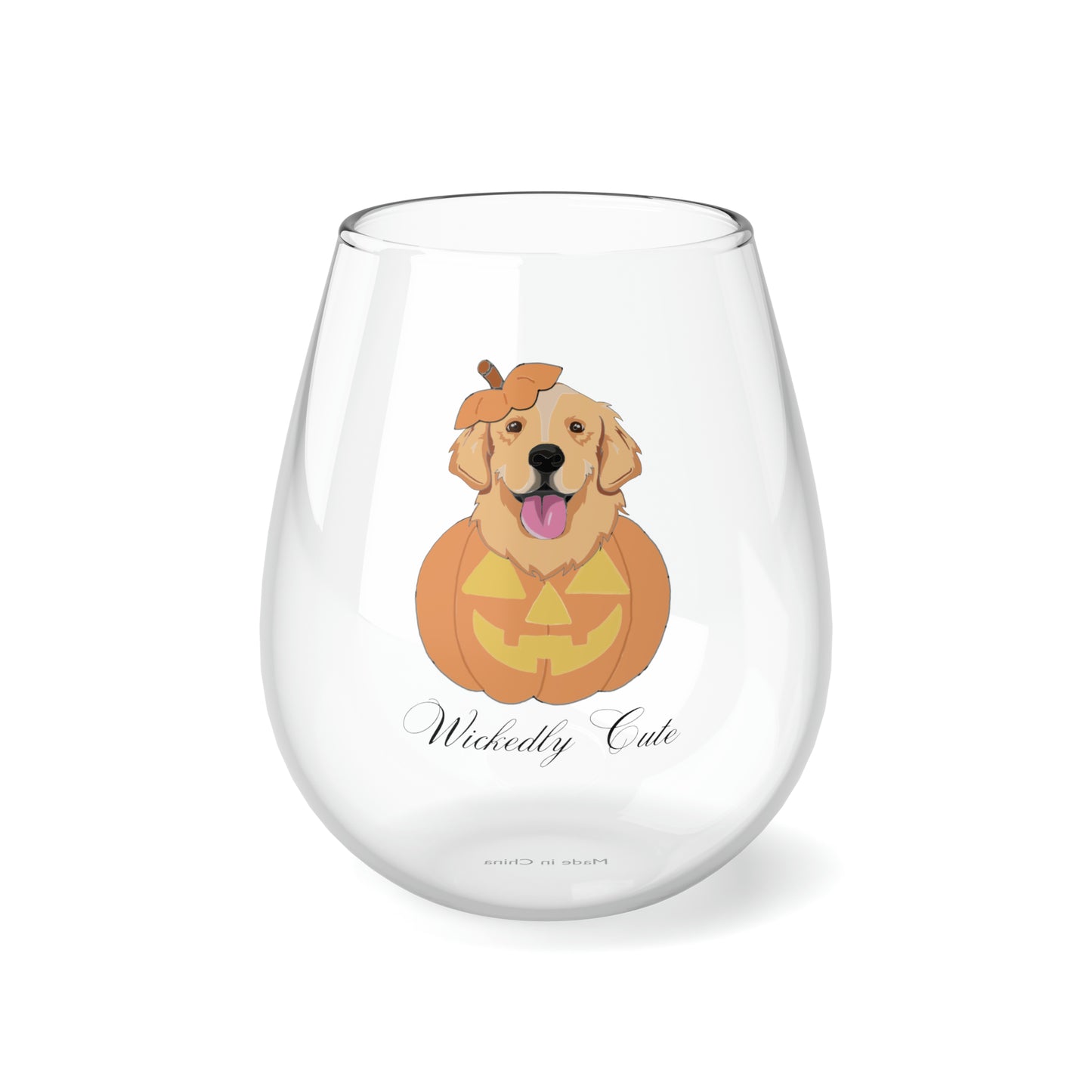 Golden Retriever in a Pumpkin Wine Glass, Golden Retriever Stemless Wine Glass, 11.75oz, Halloween Wine Glass, Golden Retriever Wine Glass