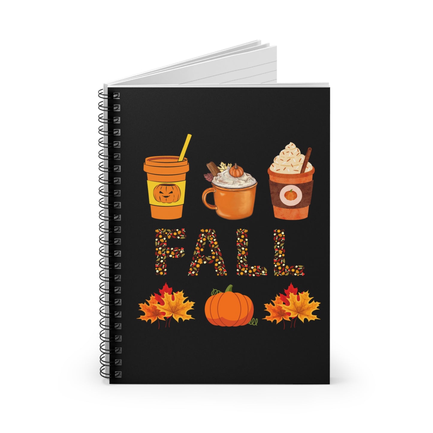 Fall Notebook, Autumn Notebook Gift, Autumnal Notebook, Pumpkin Spice Fall Drinks Autumn Journal, Fall Planner, Gift For Her, Fall Leaves