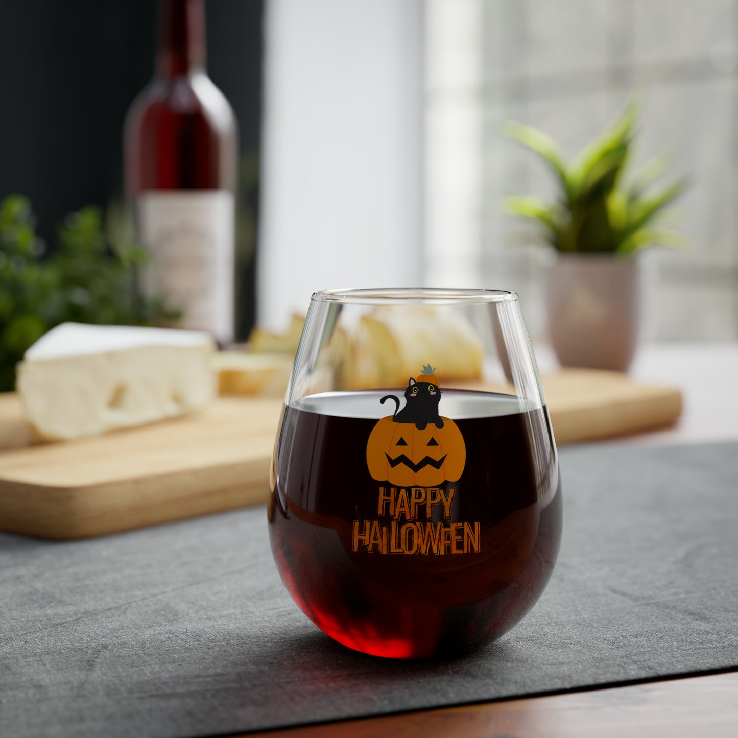 Black Cat Wine Glass, Black Cat in a Pumpkin Wine Glass, Halloween Wine Glass, Black Cat Stemless Wine Glass, Cat In A Jack O'Lantern Gifts