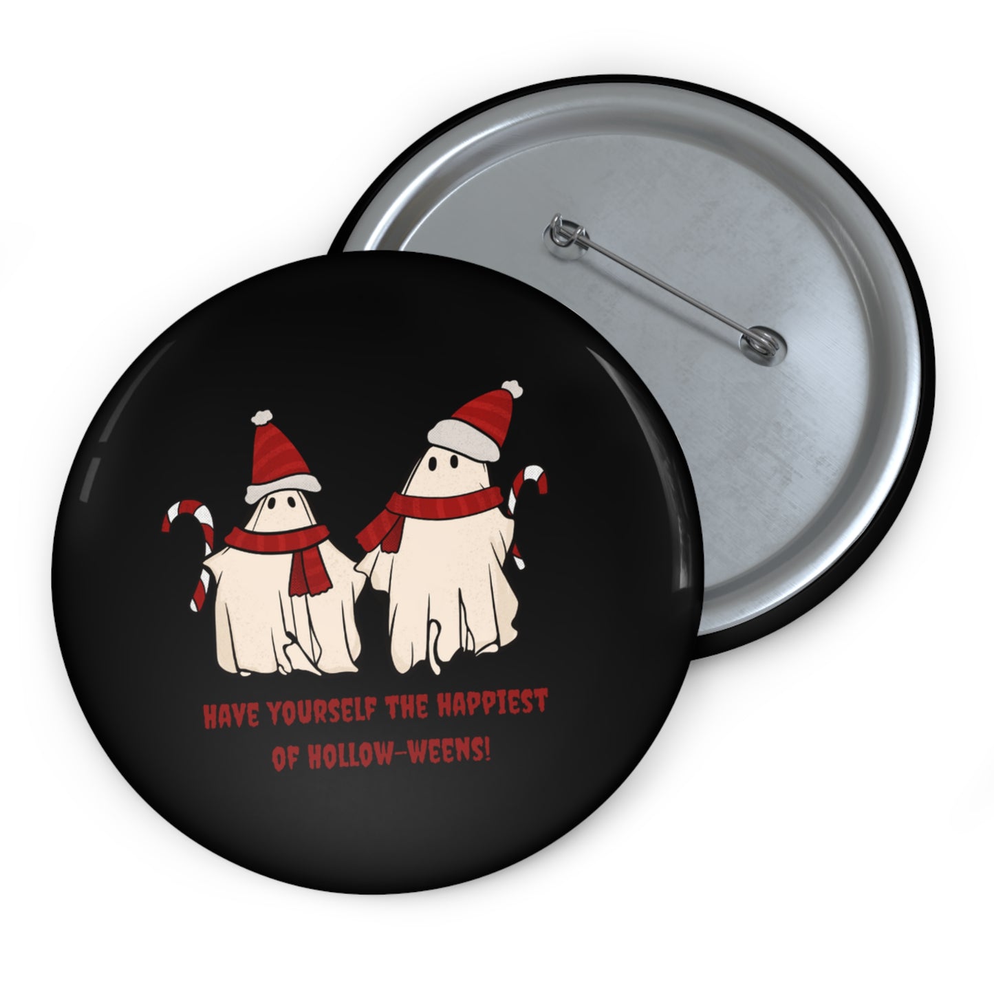 Funny Christmas Halloween Ghosts Pin, Ghost with Santa Hats Pinback Button, Halloween Pin, Christmas Brooch, Halloween Christmas Ghosts Pin