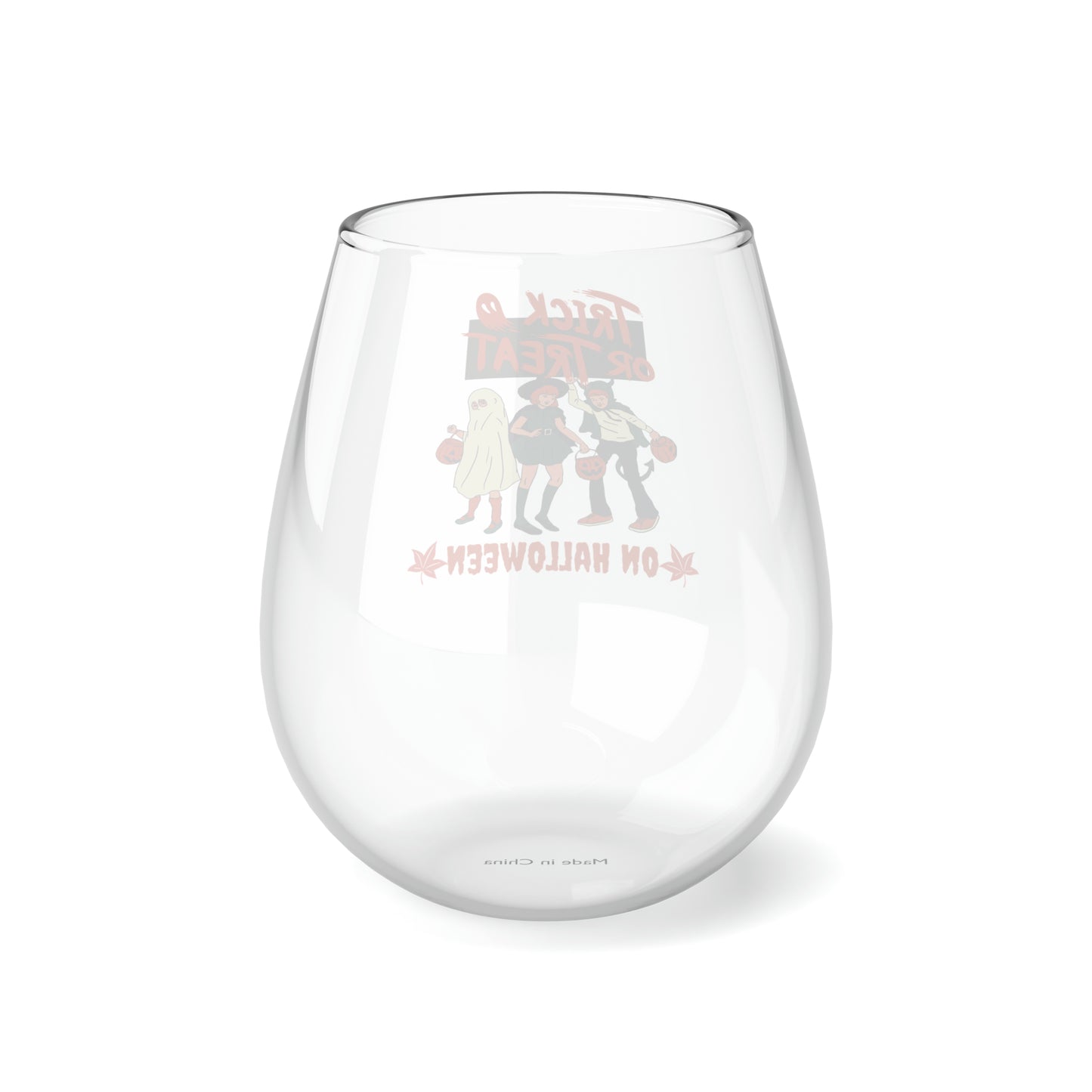 Retro Trick or Treat on Halloween Wine Glass, Spooky Season Wine Glass, Halloween Gift, Ghost Witch & Devil Stemless Wine Glass, Fall Autumn