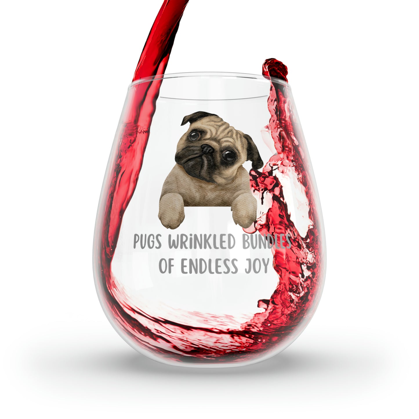 Pug Wine Glass, Pug Gifts, Dog Wine Glass 11.75oz, Funny Pug Stemless Wine Glass, Gift For Pug Mom, Glass Gift For Pug Dog Owner