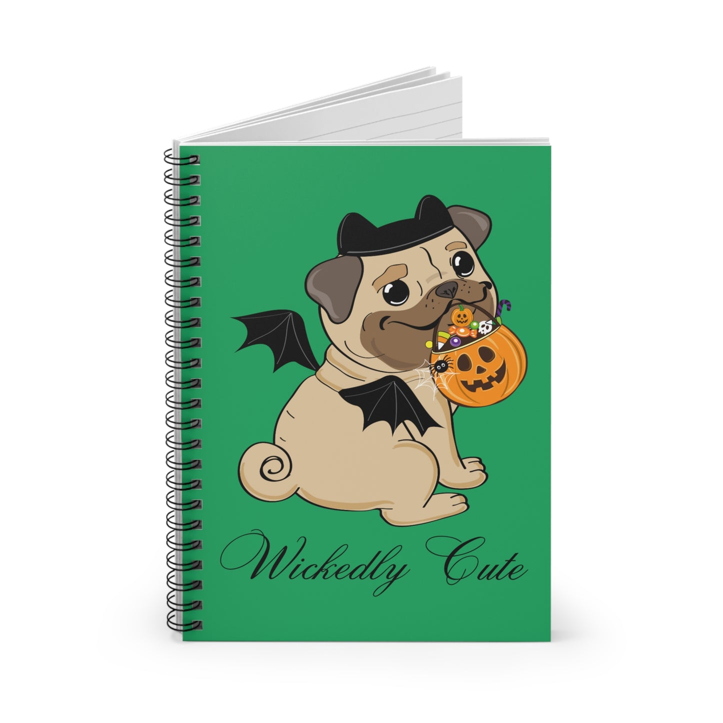 Pug Notebook, Pug Dog in a Bat Costume Notebook, with Pumpkin Jack O' Lantern, Bat Notebook, Halloween Notebook Stationery, Pug Mom Gifts