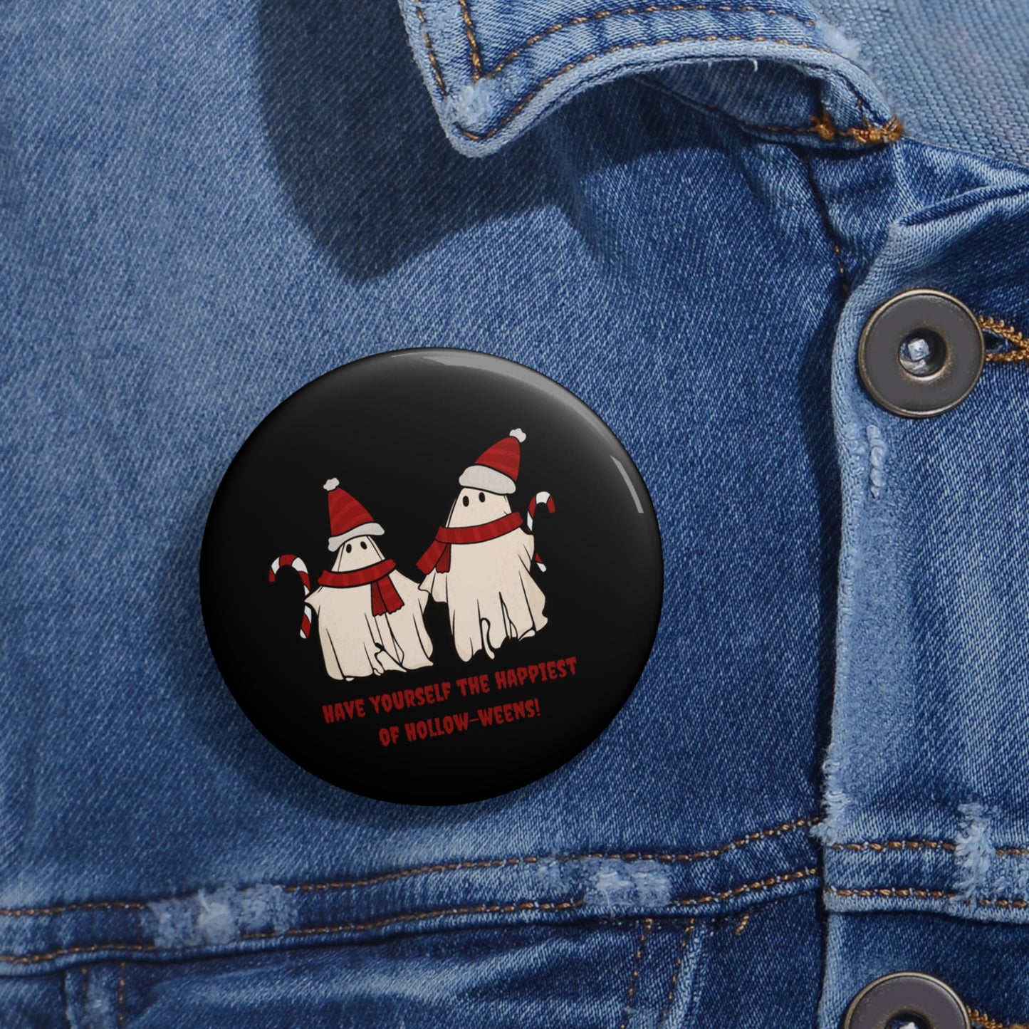 Funny Christmas Halloween Ghosts Pin, Ghost with Santa Hats Pinback Button, Halloween Pin, Christmas Brooch, Halloween Christmas Ghosts Pin