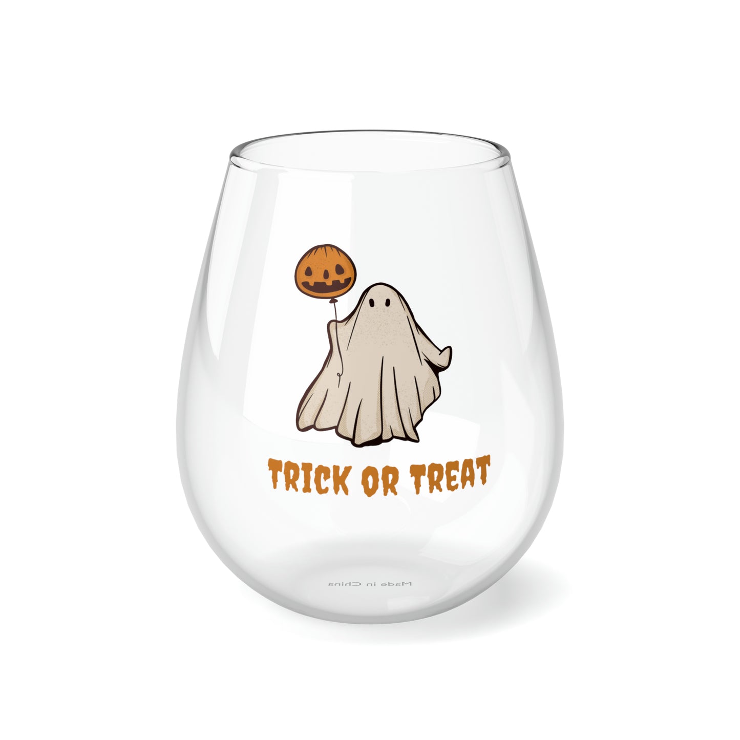 Ghost Wine Glass Trick or Treat, Halloween Wine Glass, Retro Ghost with Jack O' Lantern Wine Glass, Spooky Season Ghost Wine Glass Gift