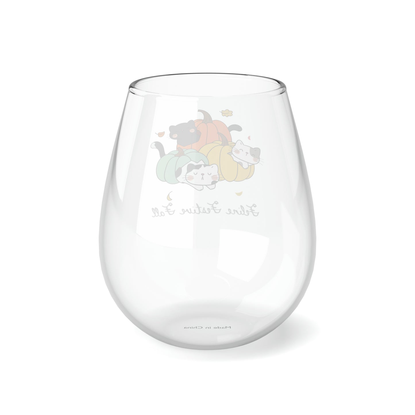 Pumpkins & Cats Wine Glass, Fall Wine Glass, Autumn Wine Glass, Fall Cats Stemless Wine Glass, Feline festive Fall Cat Wine Glass Halloween