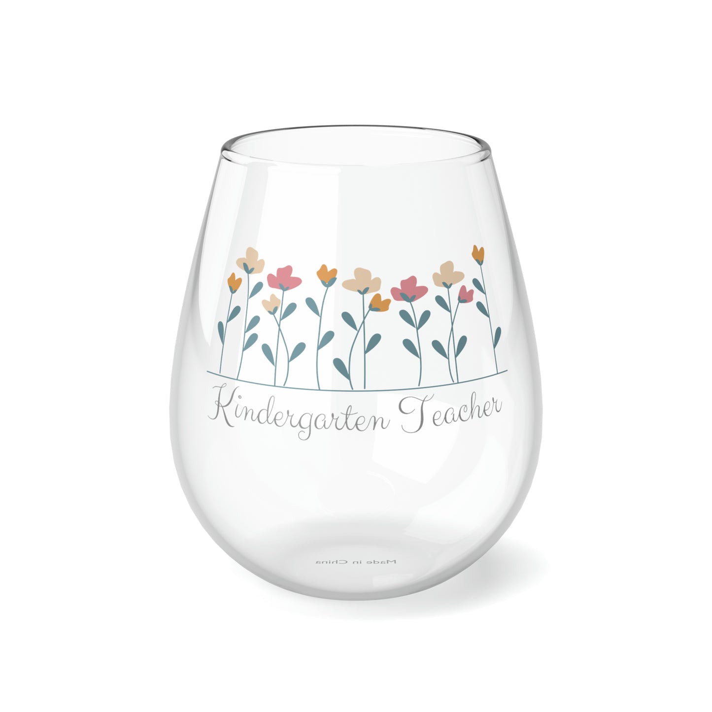 Kindergarten Teacher Wine Glass, Kindergarten Teacher Gifts, Gift For Kindergarten Teacher, Kindergarten Teacher Flower Stemless Wine Glass