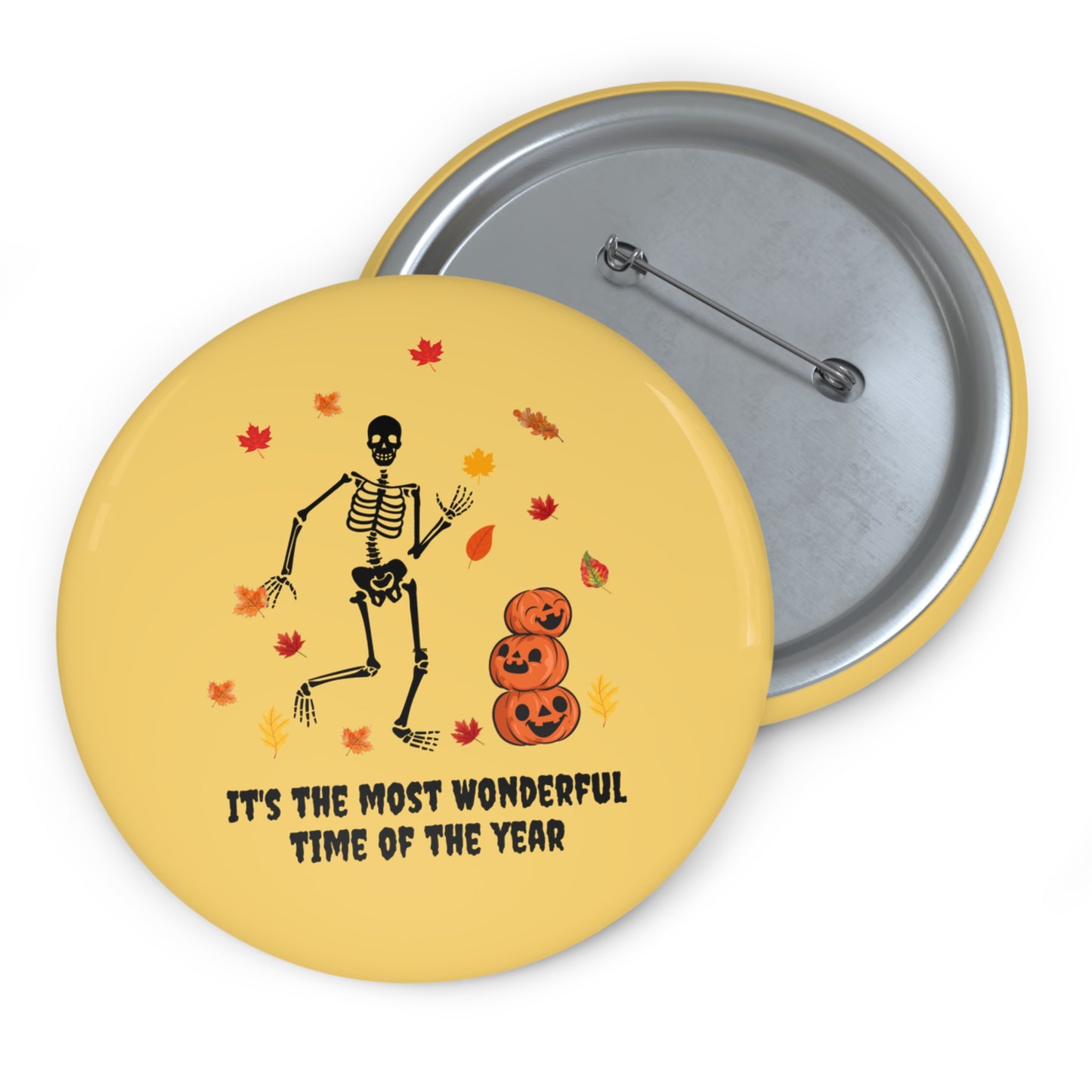 Skeleton Frolicking in the Fall Leaves Pin, Skeleton Pin, Halloween Skeleton Pin, Funny Autumn Leaves Skeleton Pinback Button Brooch Badge