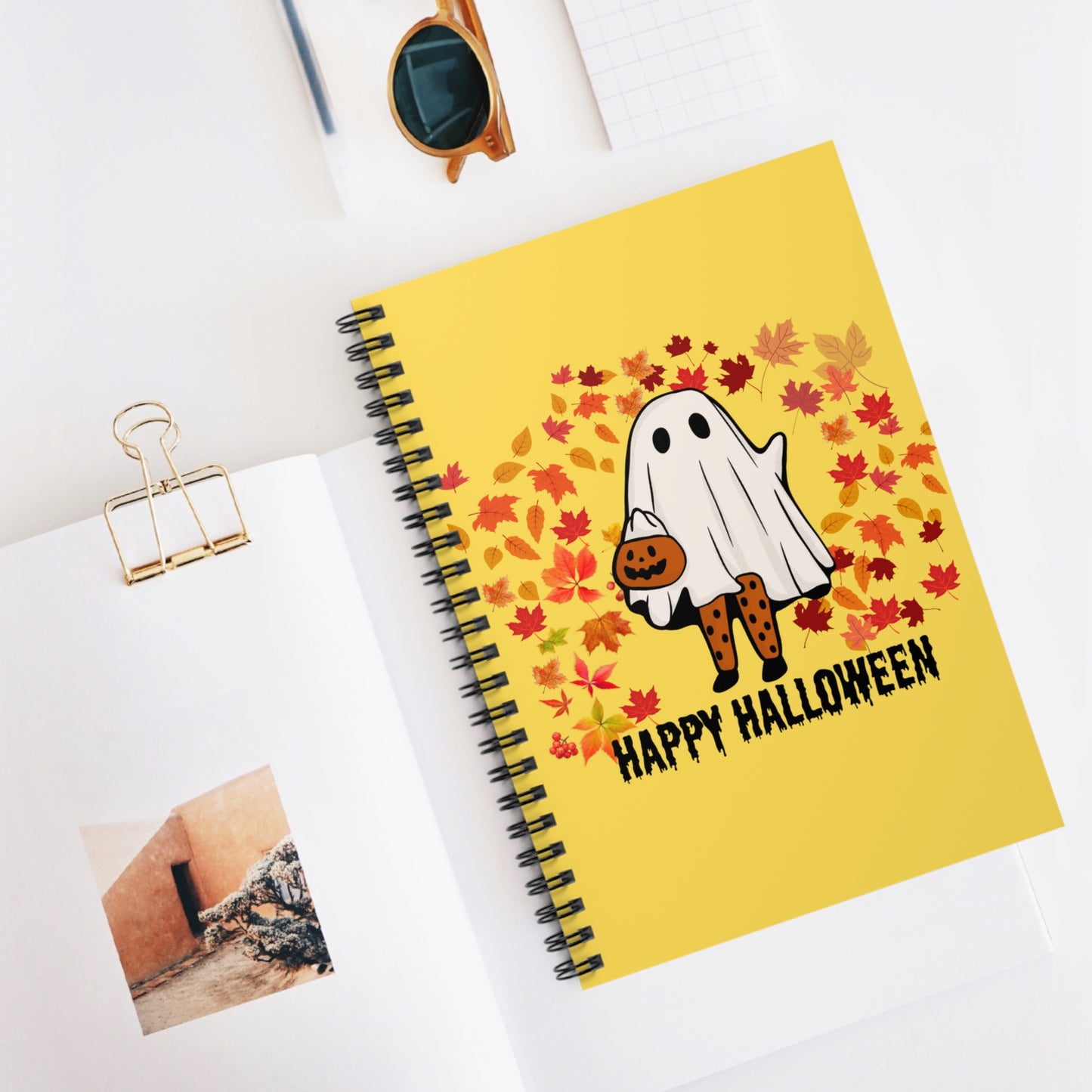 Lady Ghost NoteBook, Cute Spooky Season Notebook, Ghost Journal, Happy Halloween Notebook, Fall Leaves Notebook, Autumnal Notebook Gift