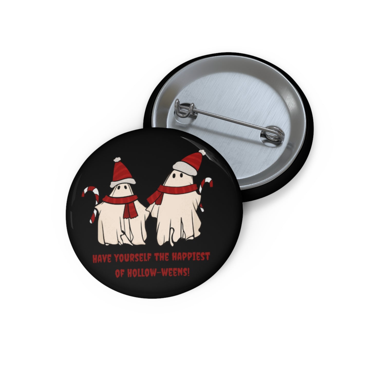 Funny Christmas Halloween Ghosts Pin, Ghost with Santa Hats Pinback Button, Halloween Pin, Christmas Brooch, Halloween Christmas Ghosts Pin