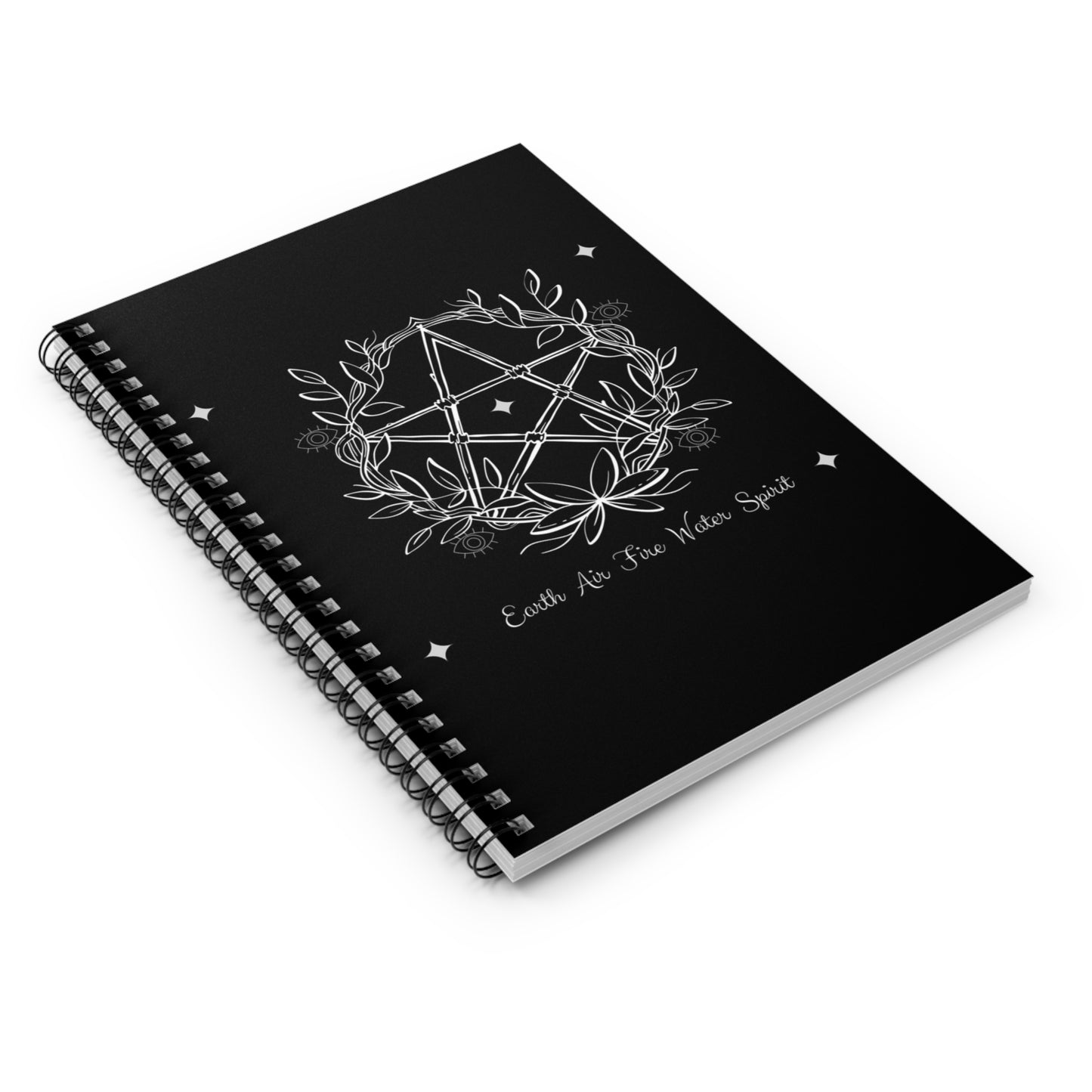 Pentagram Notebook, Pentagram Journal, The Elements Notebook, Earth Air Fire Water Spirit Stationery, Wicca Journal Book of Spells Grimoire